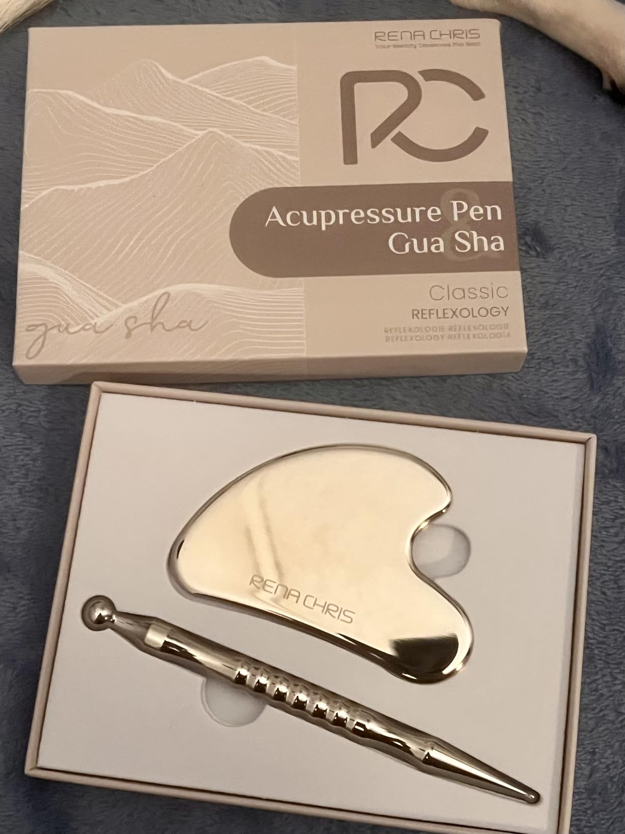Rena Chris Acupuncture Pen and Gua Sha, Manual Reflexology Tools for Muscle Tension and Pain Relief, Acupressure Pen and Stainless Steel Gua Sha Set with Reflexology Chart, Easy to Use customer photo 1
