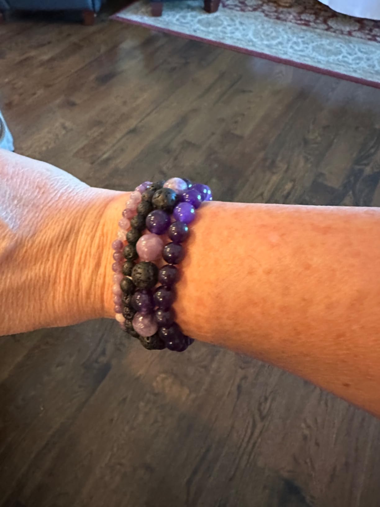 Vinswet 4pcs Beaded Bracelets for Women,Natural Healing Crystal Gemstones Bracelet,Anxiety Stress Relief Bracelet Handmade purple Jewelry Gifts for Women customer photo 1