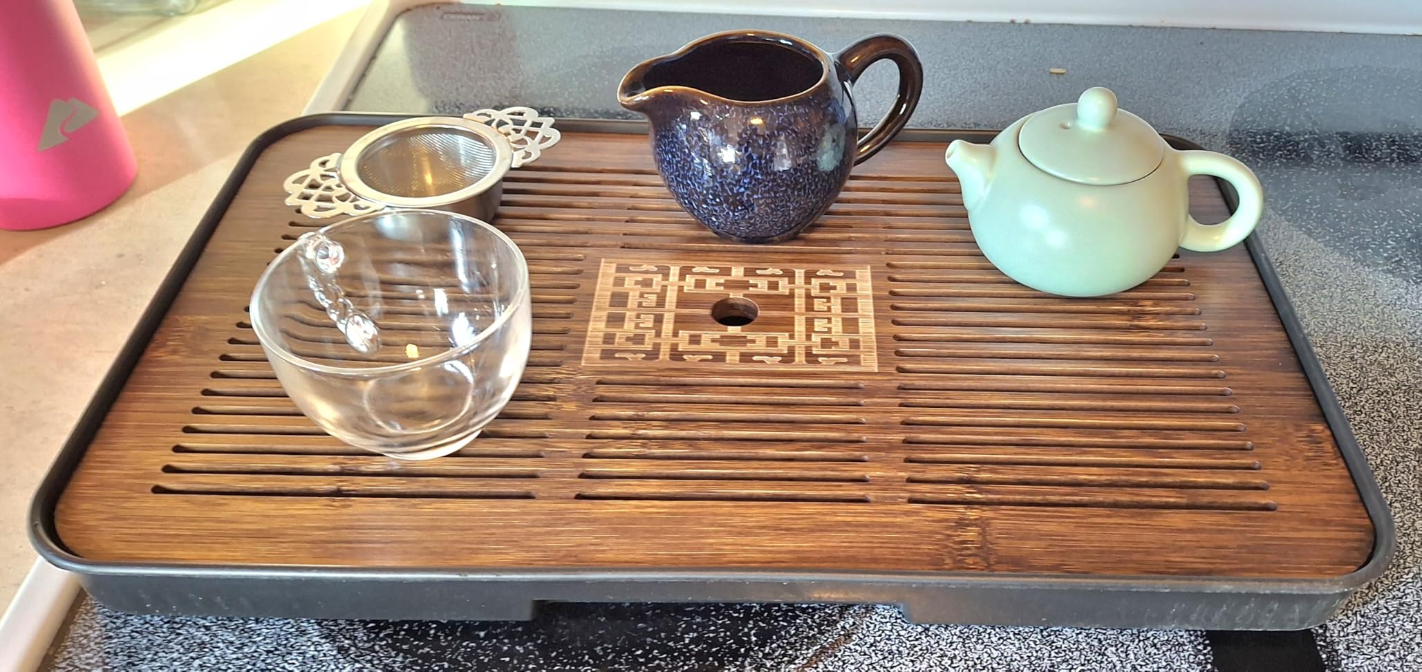Jotsport 17 Inch Chinese Gongfu Tea Tray with Water Storage & Drainage | Large Bamboo Tea Serving Tray Kung Fu Tea Table Set for Tea Lovers customer photo 2