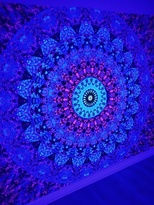 PSYHILAR Blacklight Trippy Mandala Tapestry, Boho Black Light Posters for Adults UV Reactive Room Decor for Bedroom Wall (60 x 50 Inches) customer photo 2