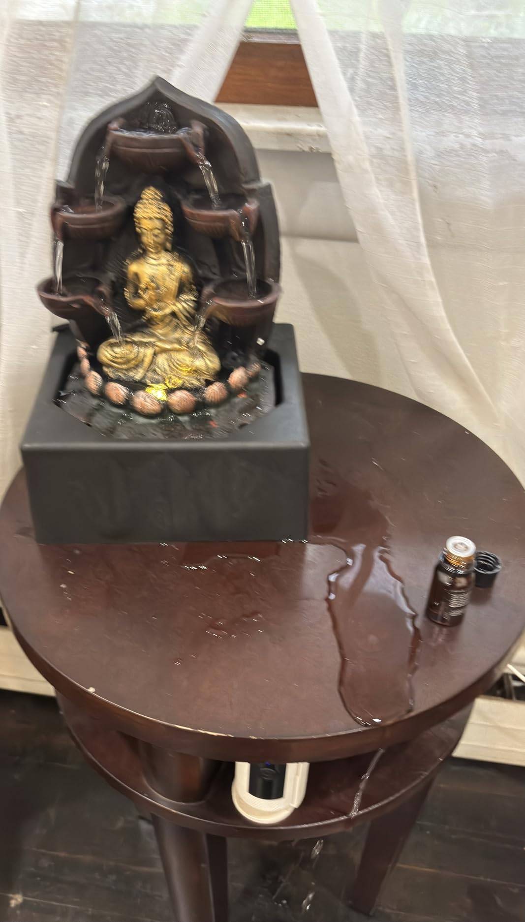 TERESA'S COLLECTIONS Tabletop Water Fountain Indoor for Home Decor, Gold Buddha Statue with LED Light and Pump for Living Room, Waterfall Fountain Indoor Zen Home Decor Dad Gifts for Men 13.2