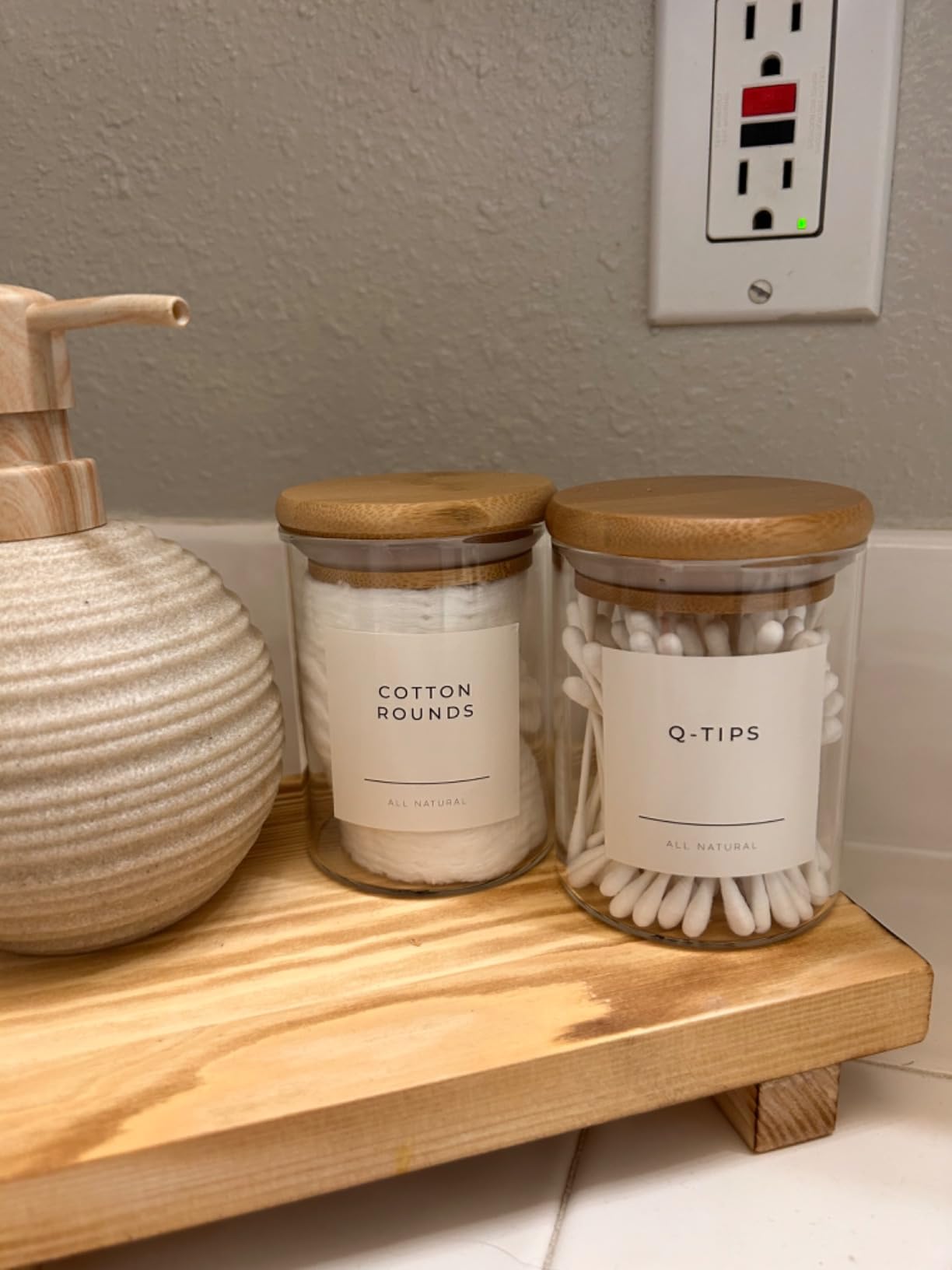 Mini Glass Apothecary Jars with Bamboo Lids, Small Bathroom and Kitchen Storage Containers, For Cotton Balls, Pads and Swabs, 10 oz, Set of 3 (Clear) customer photo 1