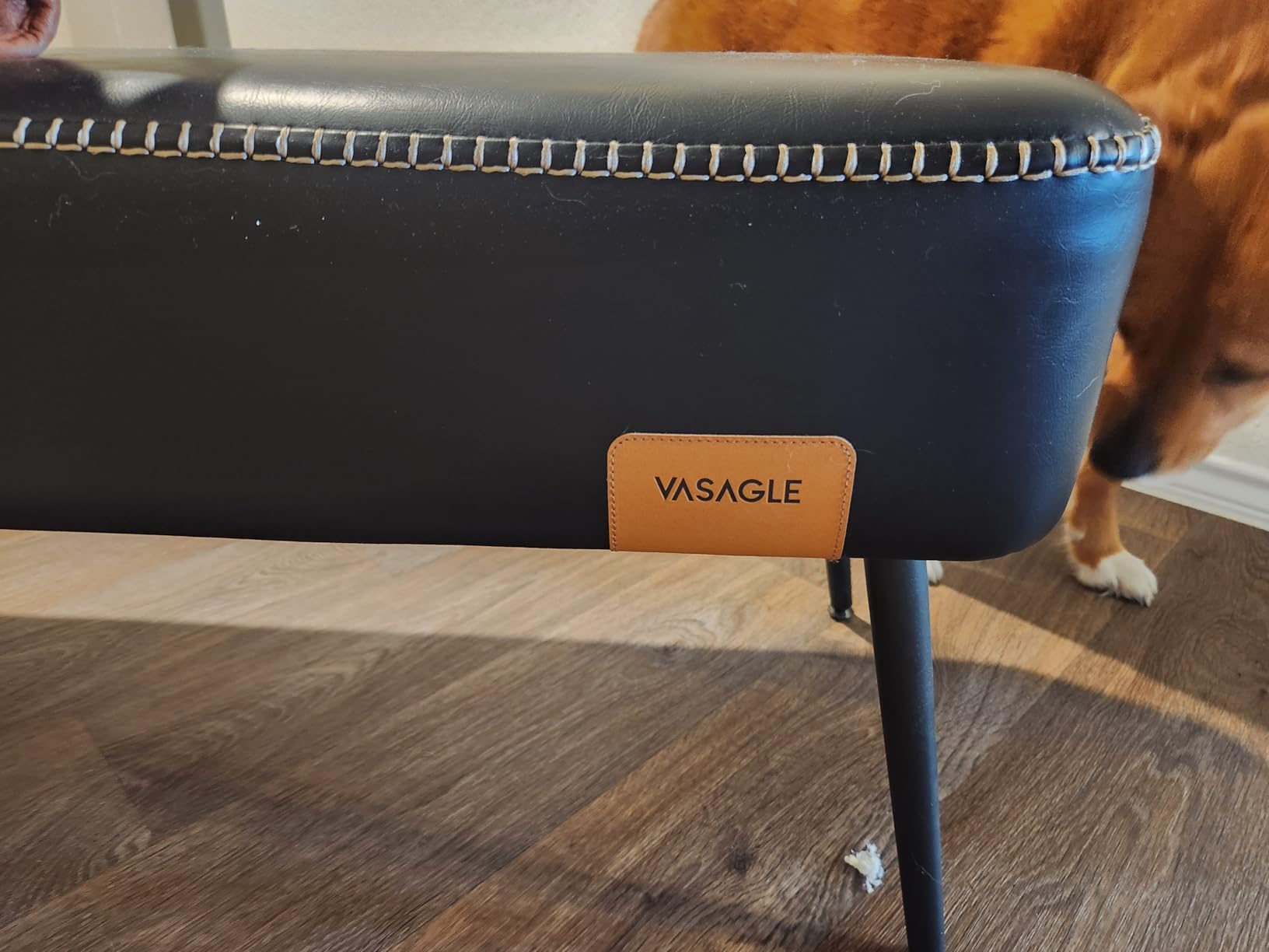 VASAGLE EKHO Collection - Bench for Entryway Bedroom, Synthetic Leather with Stitching, Ottoman Bench with Steel Legs, Living Room, Mid-Century Modern, Loads 660 lb, Caramel Brown ULOM076K01 customer photo 1