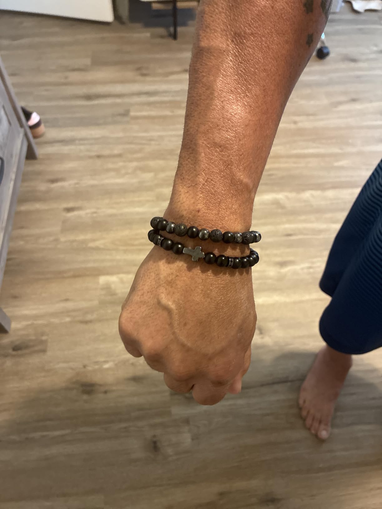 Black Obsidian Bracelet for Men - Black Tourmaline Beaded Bracelets - Mens Bracelet Set 8MM Black Onyx Hematite Lava Stone Beads Triple Protection Bracelet for Men Women Gifts customer photo 1