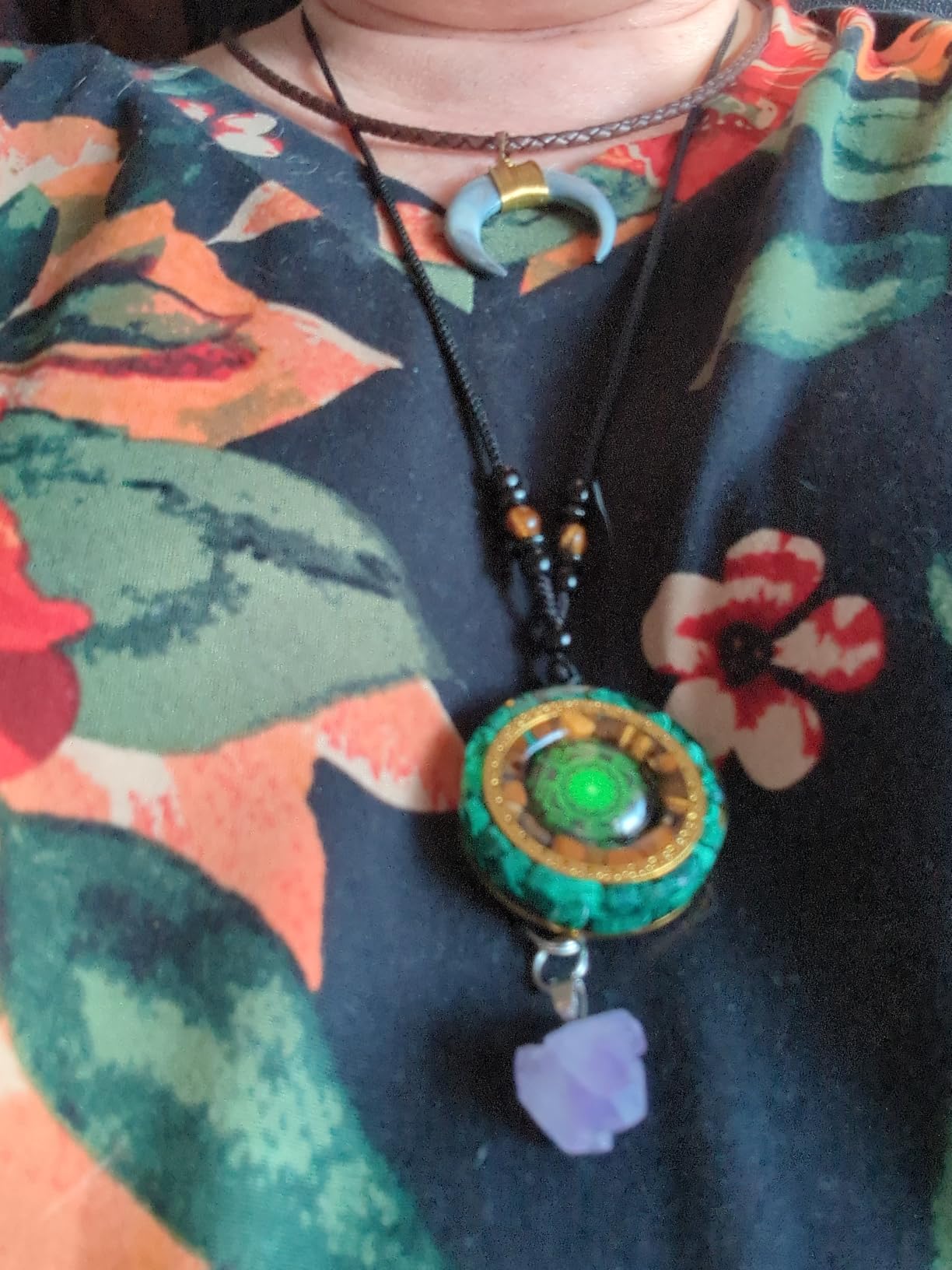Orgonite Necklace - Sri Yantra Rotatable Pendant For Anti Stress Anxiety & Meditation - Malachite And Tiger Stone customer photo 1
