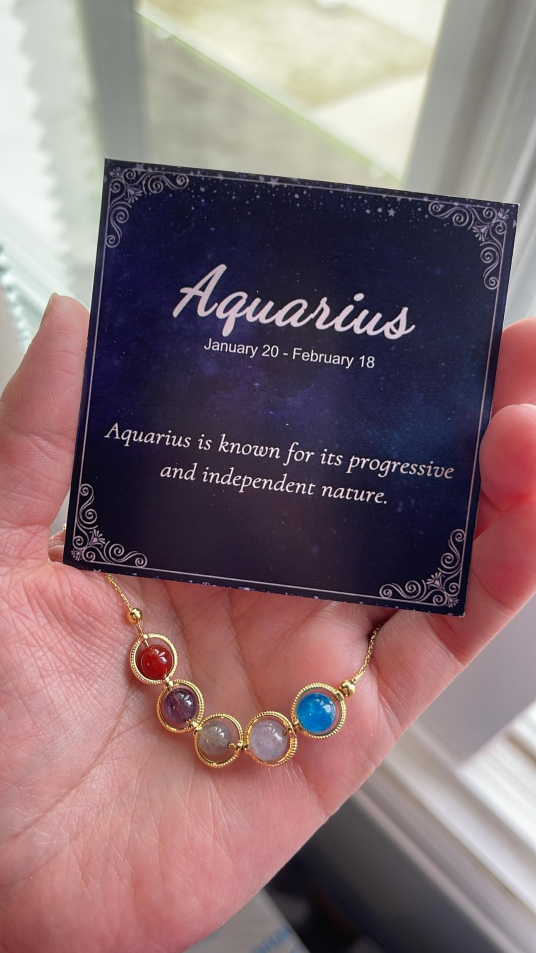 Natural Stone Zodiac Necklace Gifts for Women Girls 12 Constellations Healing Crystal Beads Necklace Birthday Zodiac Gift Horoscope Spiritual Necklaces Gifts for Friend Her customer photo 1