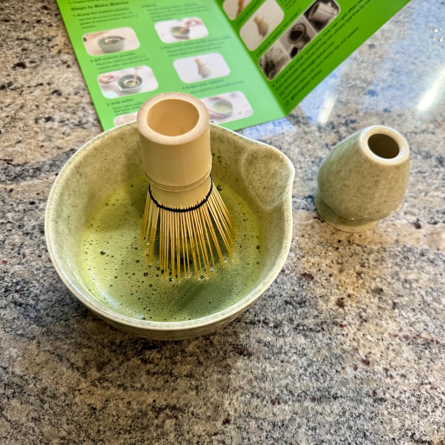 Ochcahser Matcha Set, 17 OZ Matcha Bowl, Matcha Kit for Matcha Lovers. | 5 Pce Japanese Matcha Whisk Set Includes Bowl with Spout, Whisk Holder, Bamboo Whisk and Scoop, Sifter, Great Matcha Gift. customer photo 2