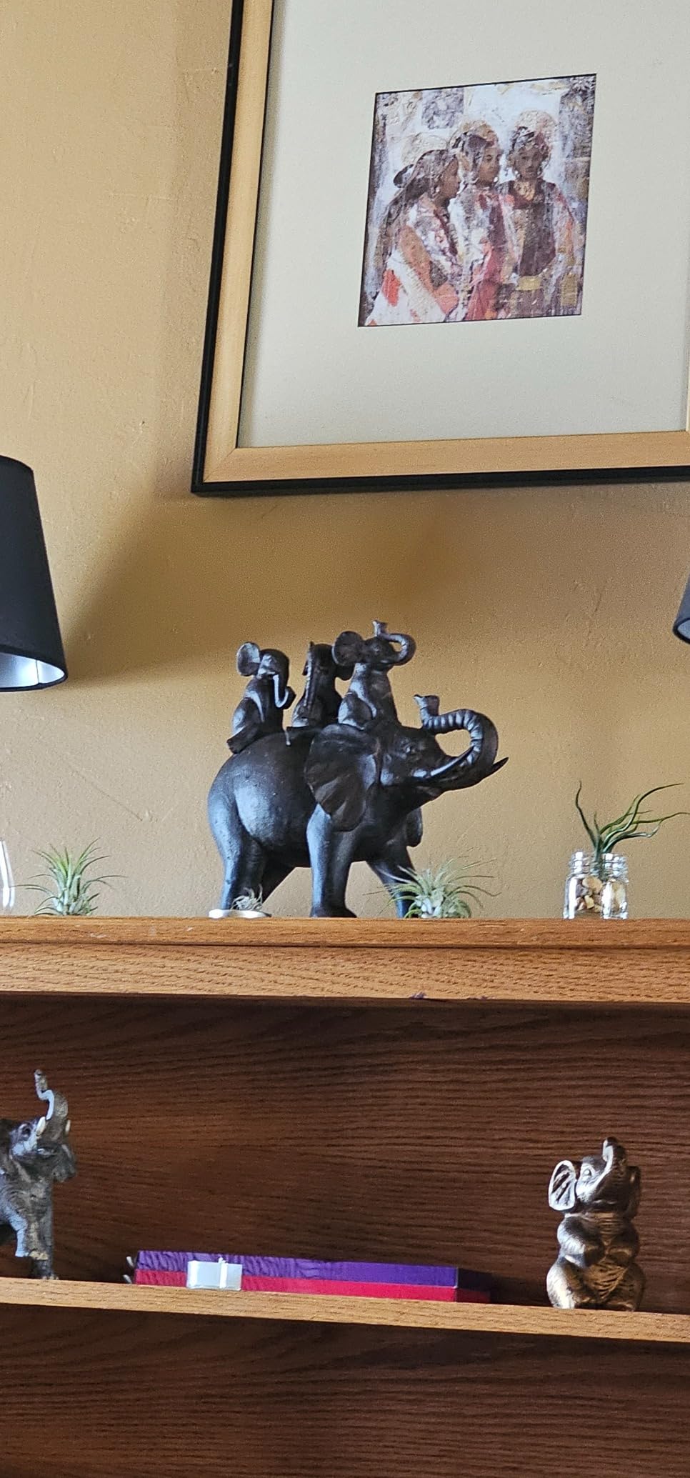 Deco 79 Polystone Elephant Decorative Sculpture Family Home Decor Statue with Gold Foil Accents, Accent Figurine 14