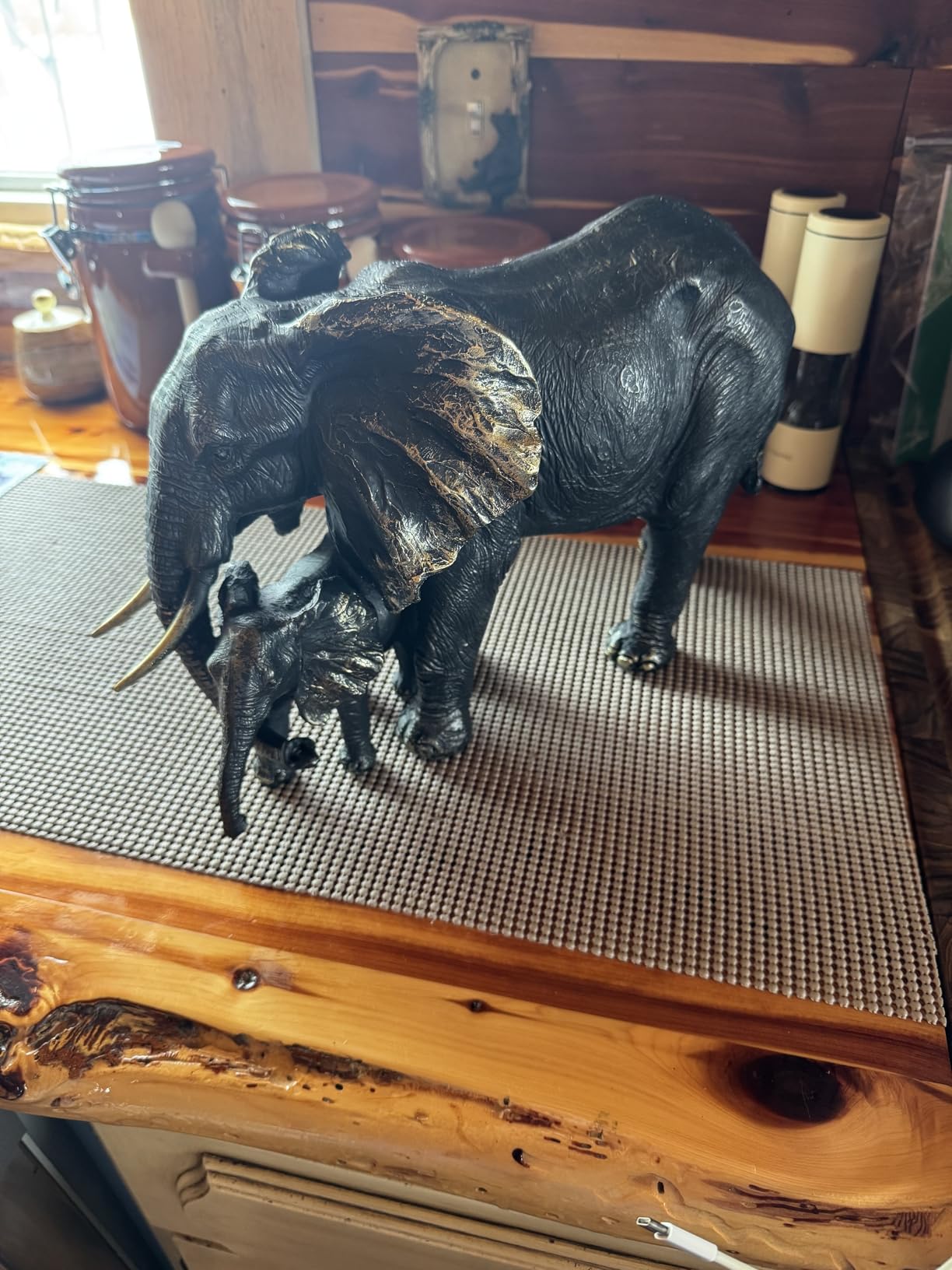 Deco 79 Polystone Elephant Decorative Sculpture Family Home Decor Statue with Gold Foil Accents, Accent Figurine 14