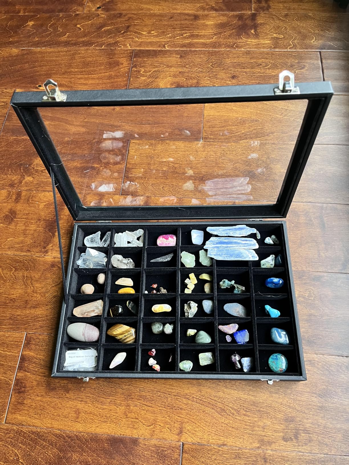 Rock Collection Display Case, 36 Grid Storage Organizer for Collectibles | PU leather rock storage case with transparent lid, adjustable compartments, includes gem handbook, magnifying glass & gloves customer photo 1