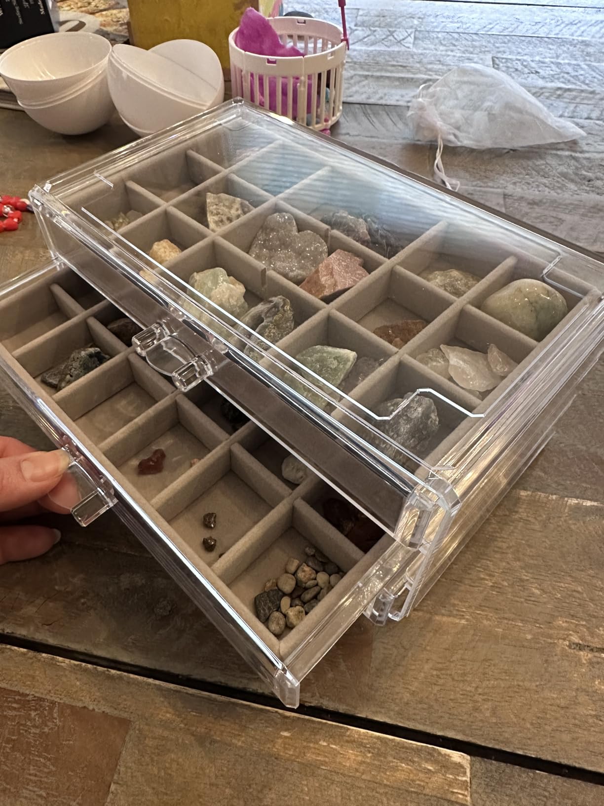 Rock Display Case, Rock Collection Box for Kids & Adults | Crystal Display Shelf, Organizer & Case for Gemstone, Fossil, Mineral | Rock Collection Display Case for All Collectibles customer photo 1