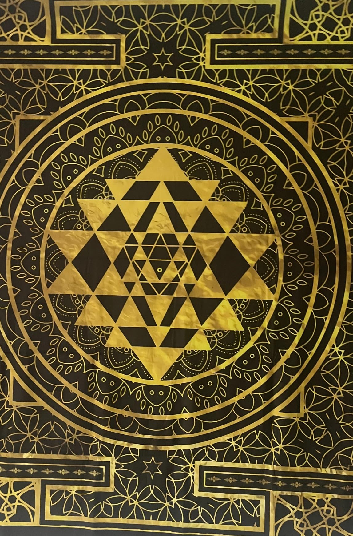 Golden Sri Yantra Tapestry 60x60Inch Mandala Sacred Geometry Decor Yoga Meditation Spiritual customer photo 1