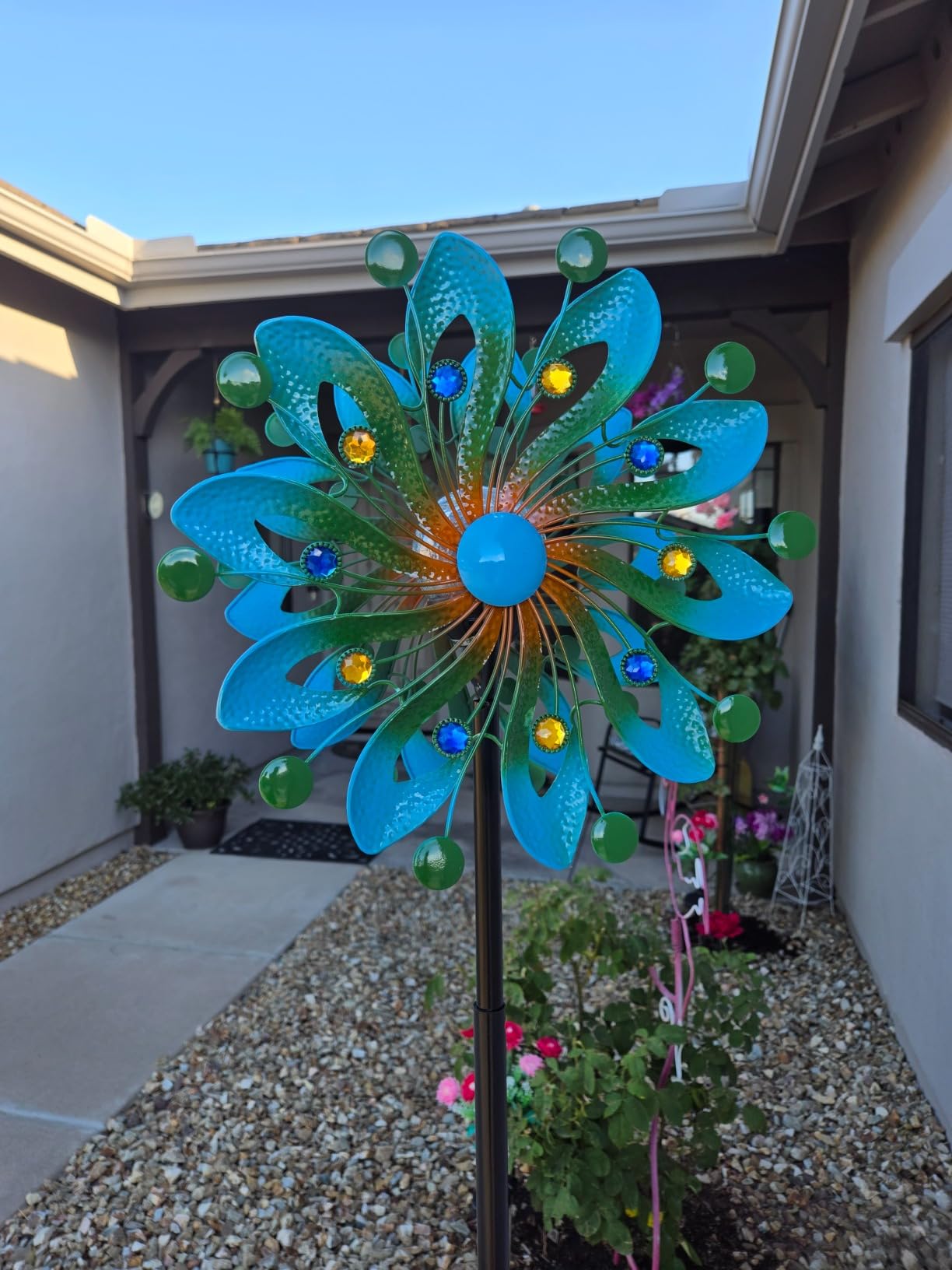 MLKNK Wind Spinners for Yard and Garden - Wind Sculptures & Spinners | Wind Spinners Outdoor 75 Inch, Navy Blue, Kinetic Art with Solar Powered Multi-Color Glass Ball Light customer photo 1