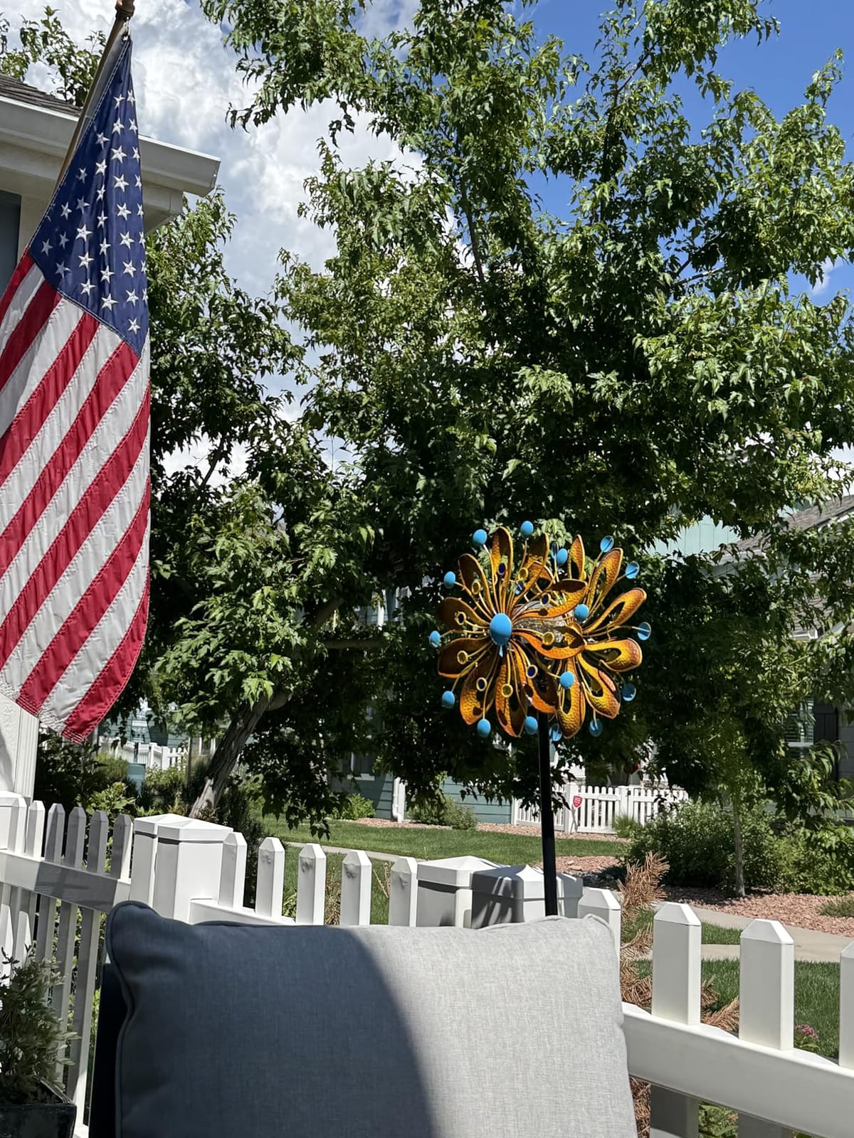 MLKNK Wind Spinners for Yard and Garden - Wind Sculptures & Spinners | Wind Spinners Outdoor 75 Inch, Navy Blue, Kinetic Art with Solar Powered Multi-Color Glass Ball Light customer photo 2