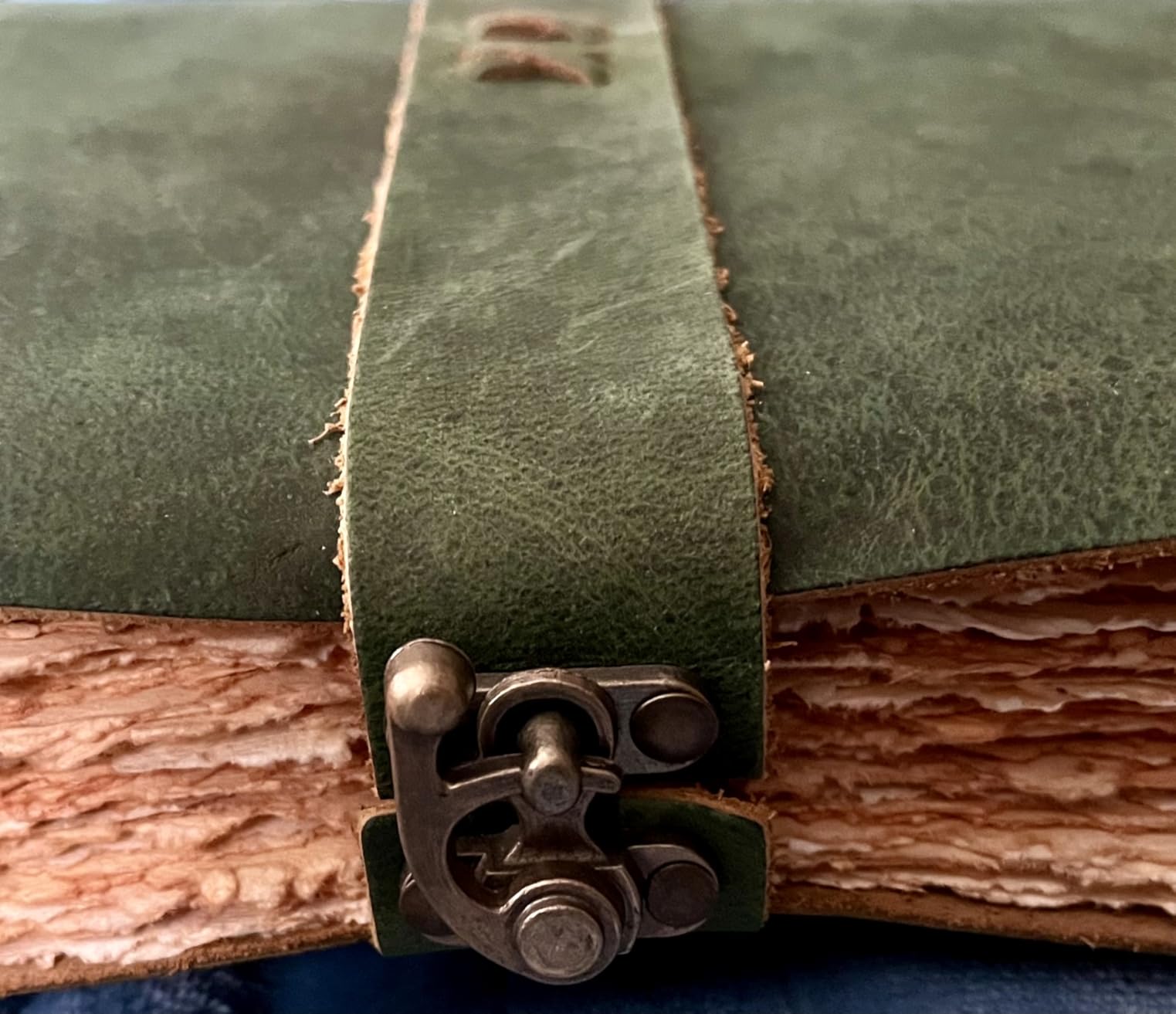 LEATHER VILLAGE Vintage Leather Bound Journal, Grimoire Book of Shadows | 7x5 in, 200 pages of blank deckle edge cotton paper, antique lock closure spell book, sketchbook and witchy gift customer photo 2
