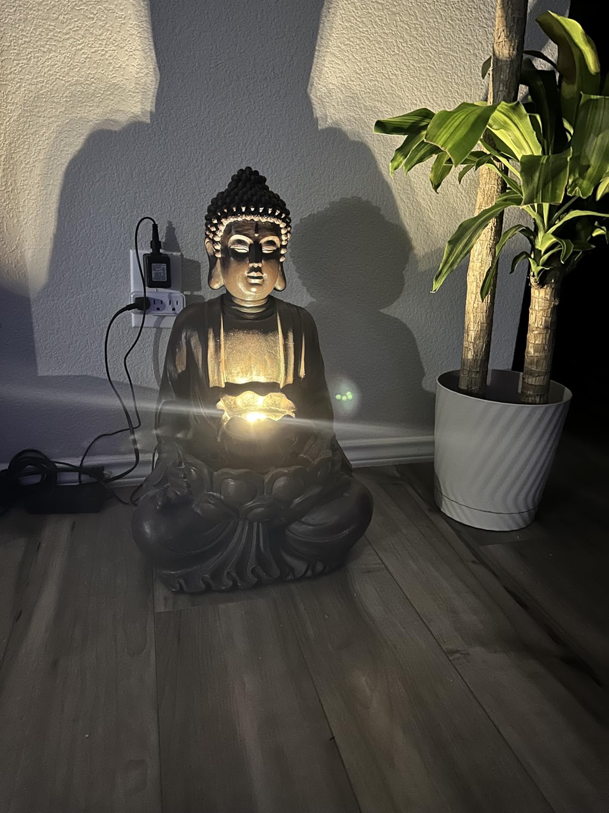 Glitzhome Buddha Fountain with Pump & LED Light, 2 Tier Zen Style Meditating Buddha Water Fountain Outdoor Fountains and Waterfalls Floor Fountains Buddhas Statues for Garden Patio Backyard 23.25