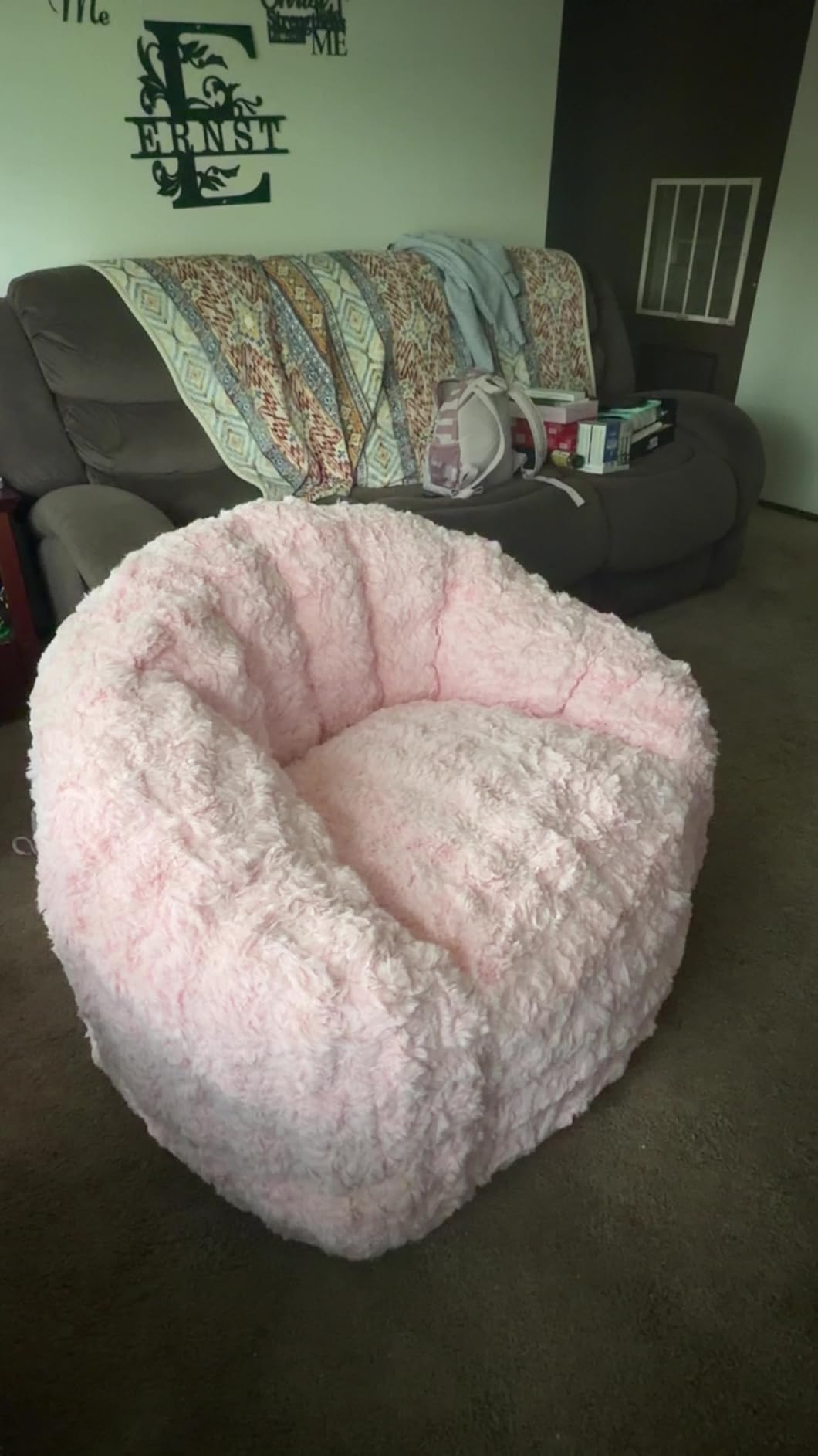 MAXYOYO Giant Bean Bag Chair, Oversized Bean Bag Couch for Adults and Kids, Faux Fur Shell-Shaped Large Chair with Filler, Stuffed Big Accent Sofa Lounge Floor Sofa for Reading, Beige, Standard customer photo 2