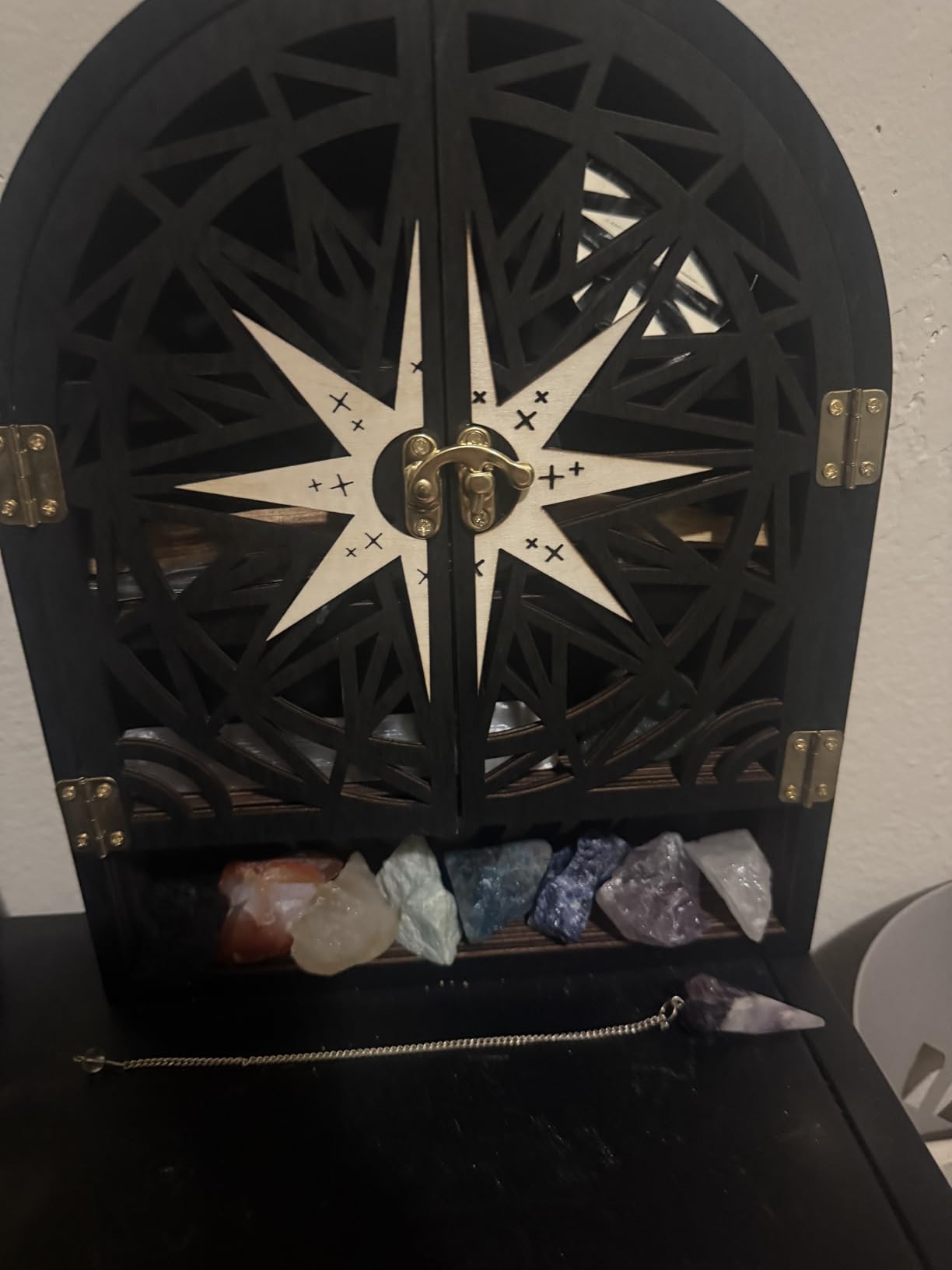 Crystal Shelf for Wall, Gothic Display Cabinet, Goth Witchy Wall Decor | Crescent Moon Phase Wall Shelf, Wooden Storage Organizer for Stones Collection, Arch Crystal Holder Shelf, Meditation Gift customer photo 1