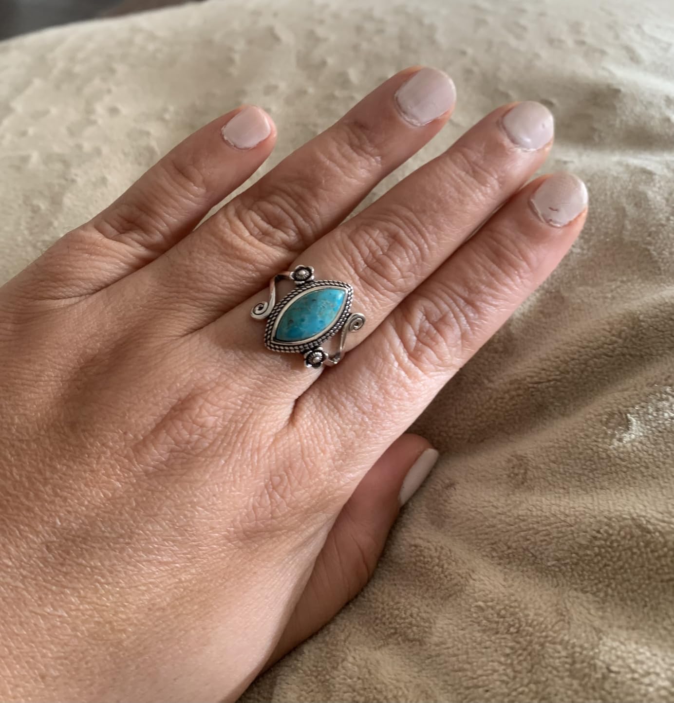 AVECON Turquoise Rings for Women, 925 Sterling Silver Vintage Boho Band | Marquise Cut Statement Rings, Genuine Turquoise Jewelry for Women, Skin-Friendly, Flower&Vein, Tarnish-Resistant, Size 5-9 customer photo 1