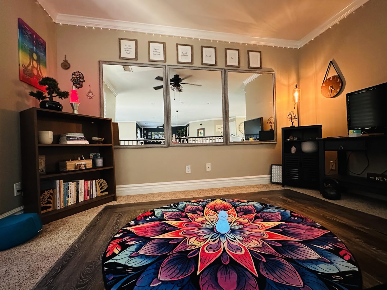 Colorful Mandala Round Area Rug 5Ft Ethnic Boho Flower Circle Floor Mat | Non-Slip Soft Washable for Bedroom Living Room Indoor Outdoor Nursery customer photo 1