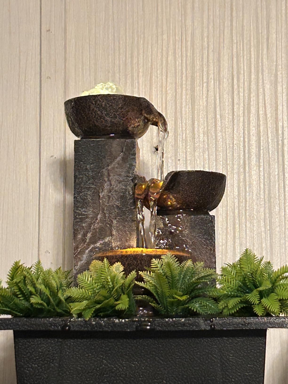 Tolevoit Three Bowls with Rotating Ball Flowing Tabletop Fountain Home Decor Indoor Decor Waterfall Sound Zen Mini Fountain Warm Led Light Pebbles Stone(23114) customer photo 2