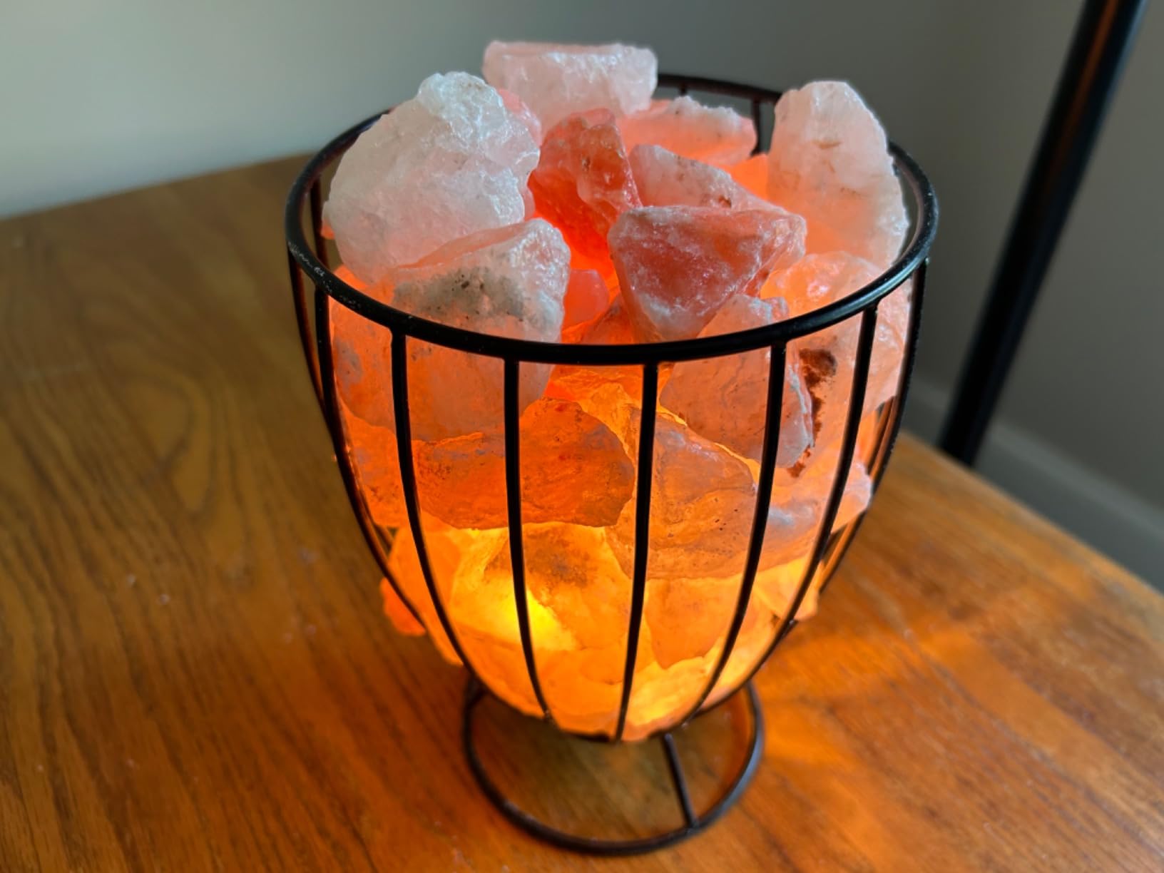 Himalayan Pink Salt Metal Basket Lamp (Tall) with Natural Salt Chunks | Includes Pair of Extra Bulbs | Decorative Ambient Lamp for Home & Office | Unique Gift Idea customer photo 1