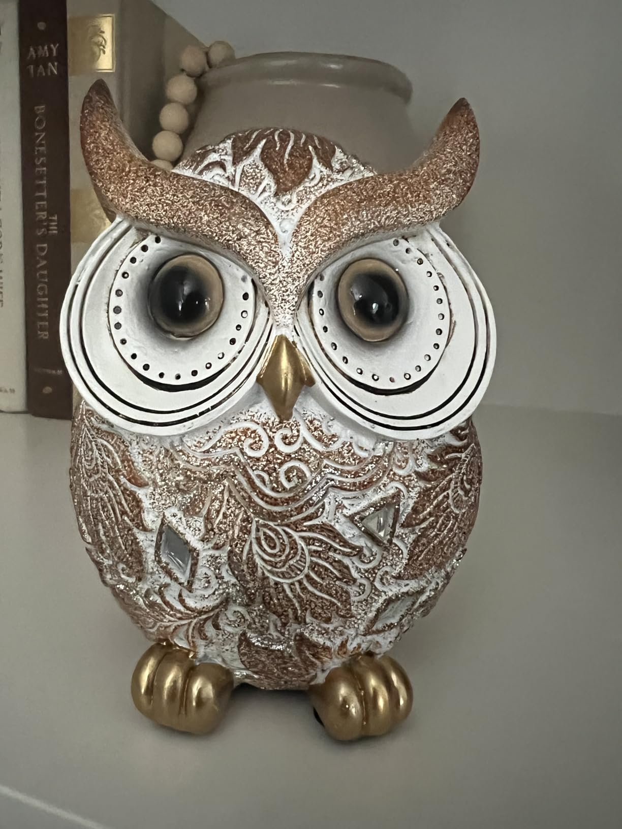 Smadeer Resin Big Eye Owl Animal Figurines Gold Accents Ideal for Shelf Decor, Table, Desk, Office, Bedroom and Living Room Displays customer photo 1