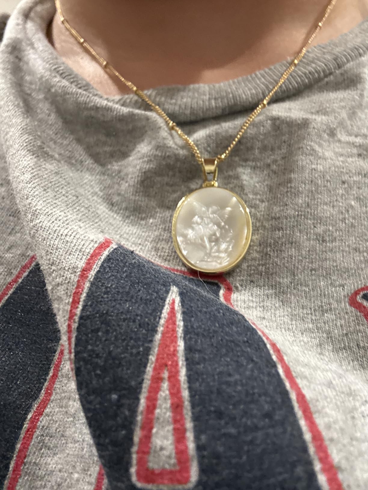 Archangel Michael Necklace Gold - St Michael Pendant Mother of Pearl Shellfish,Saint Michael Religious Protection Victory Amulet,Catholic Christian Jewelry Gift for Women Men customer photo 1