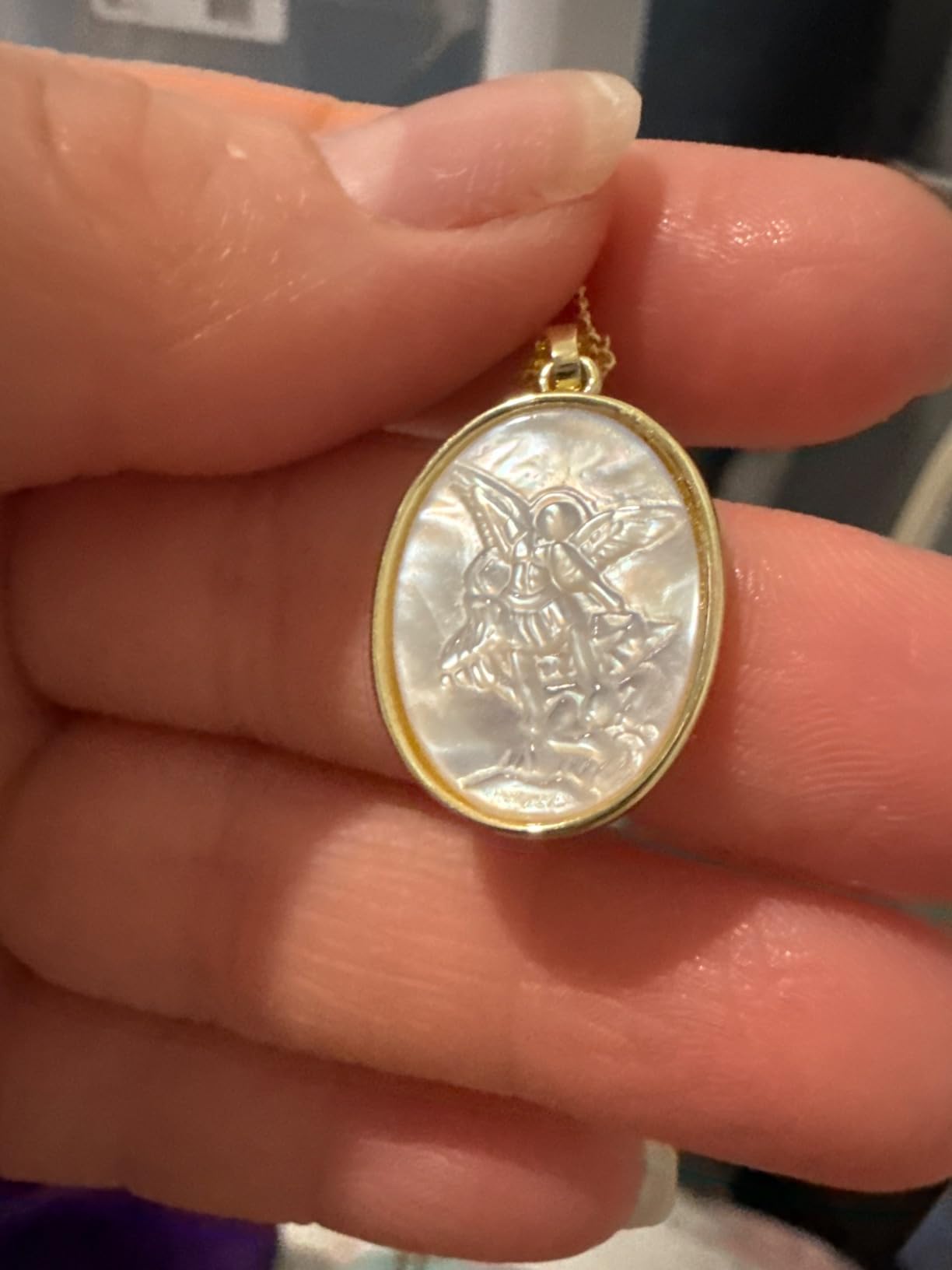 Archangel Michael Necklace Gold - St Michael Pendant Mother of Pearl Shellfish,Saint Michael Religious Protection Victory Amulet,Catholic Christian Jewelry Gift for Women Men customer photo 2