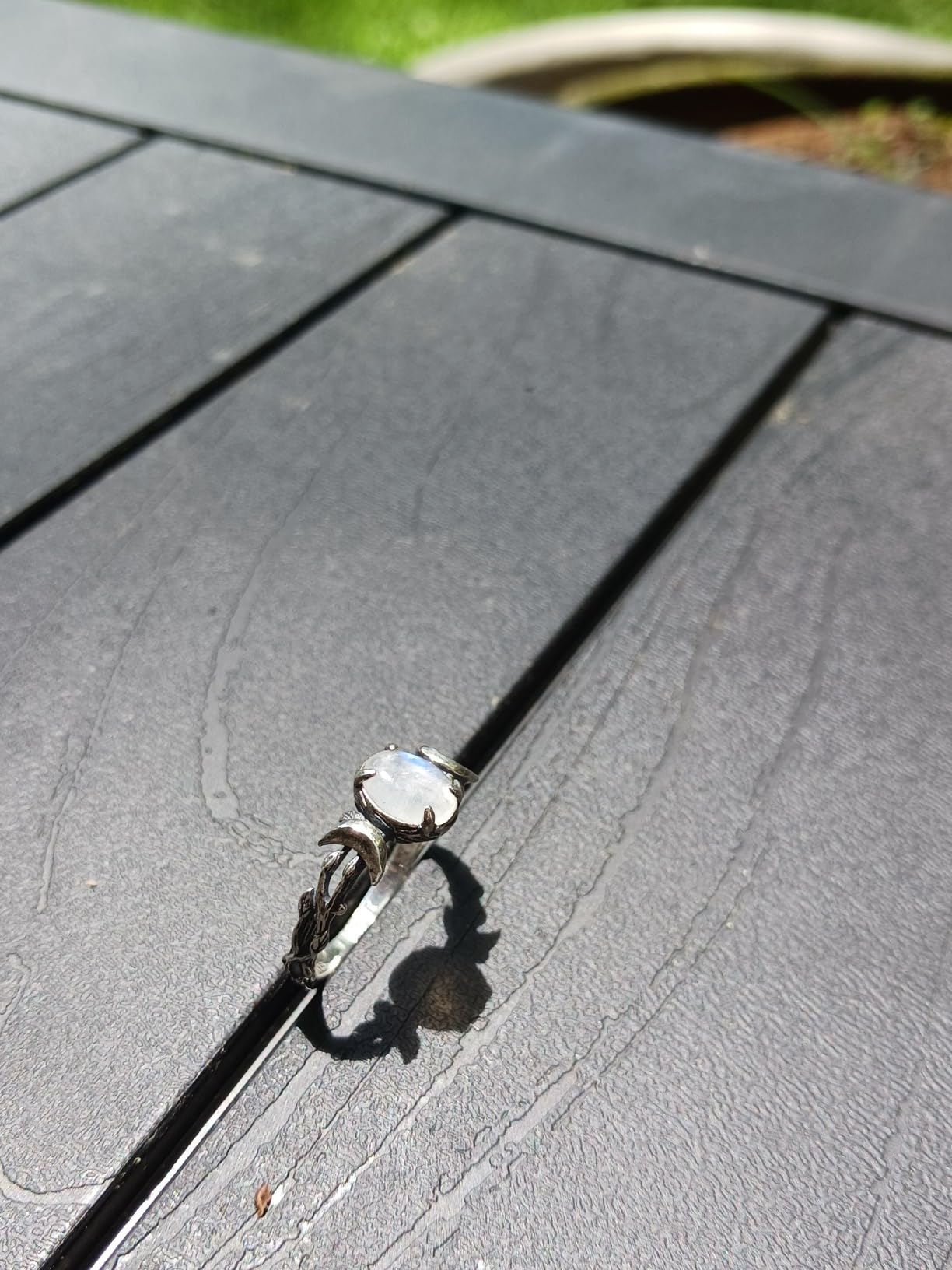 Triple Moon Rings 925 Sterling Silver Moon Phase Rings for Women Oval Moonstone/Teal Turquoise/Moss Agate Inlay Western Boho Gemstone Ring Jewelry Oxidized Silver Gift for Women Size 5-9 customer photo 1