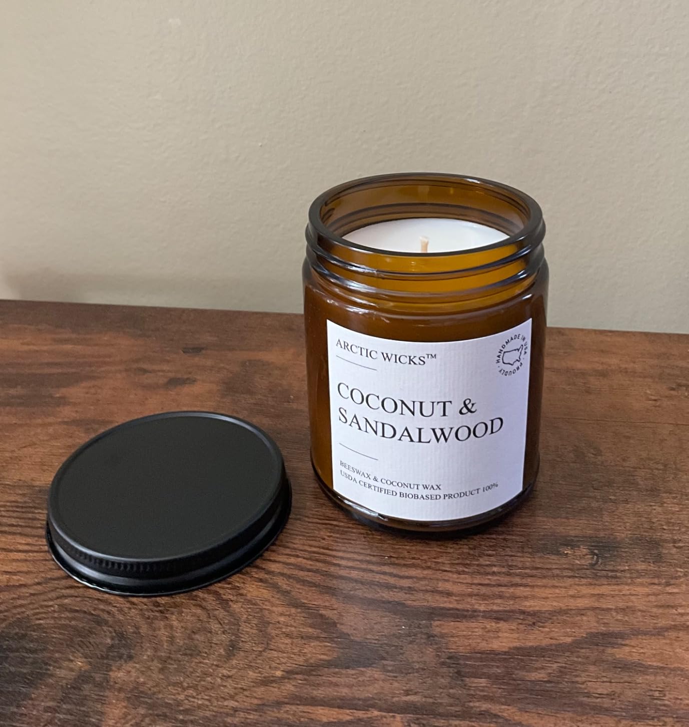 Coconut & Sandalwood Candles | Arctic Wicks Non Toxic Coconut Beeswax Candles | Natural Coconut Beeswax 9oz Amber Jar | Candles Wax Non-Toxic Clean Burn 100% USDA Certified Biobased customer photo 1
