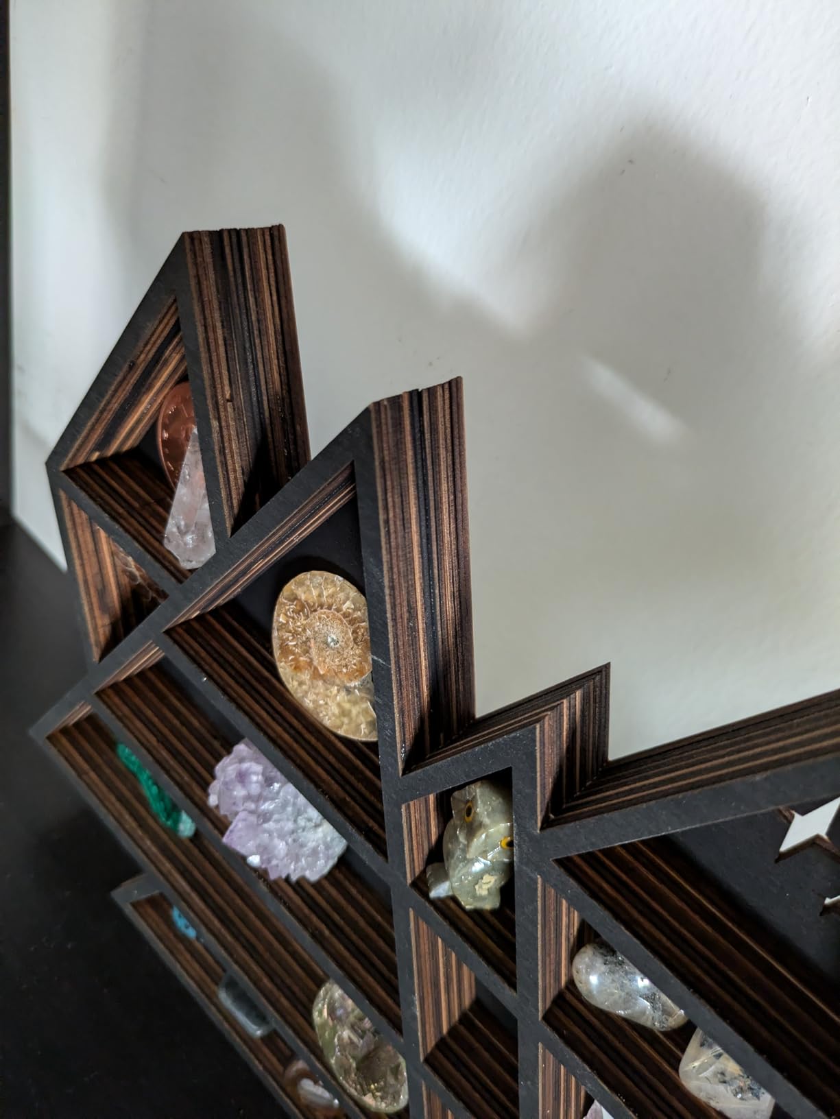 Triangle Mountain Crystal Shelf Display, Trinket Shelf, Rock Display Case | Wooden Triangle Rock Gem Stone Storage Holder, Meditation Room Decor, Spiritual Gift, Wall Hanging customer photo 2