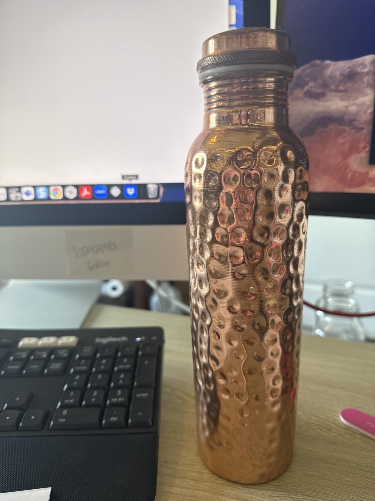 100% Pure Copper Water Bottle for Drinking - Extra Large 34 Oz Wide Mouth, Hammered Ayurvedic Copper Water Bottle - Handcrafted Leak-Proof Vessel, Reusable, BPA-Free & Travel Friendly customer photo 2