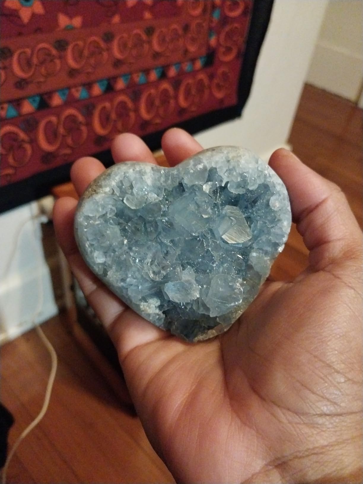 Extra Large Blue Celestite Geode Heart Healing Crystal Stone Collection Mineral Specimen with Stand Home Office Decor 1.3-1.7 Pound customer photo 2