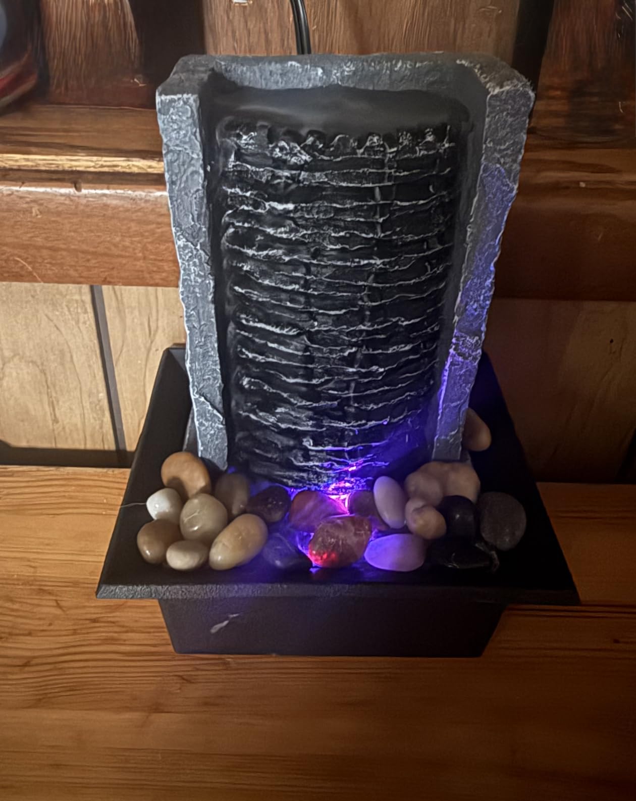 Tabletop Fountain Indoor Waterfall Rock Fountain LED-Lights Water Feature Waterfall for Modern Home and Office Indoor Decoration customer photo 2