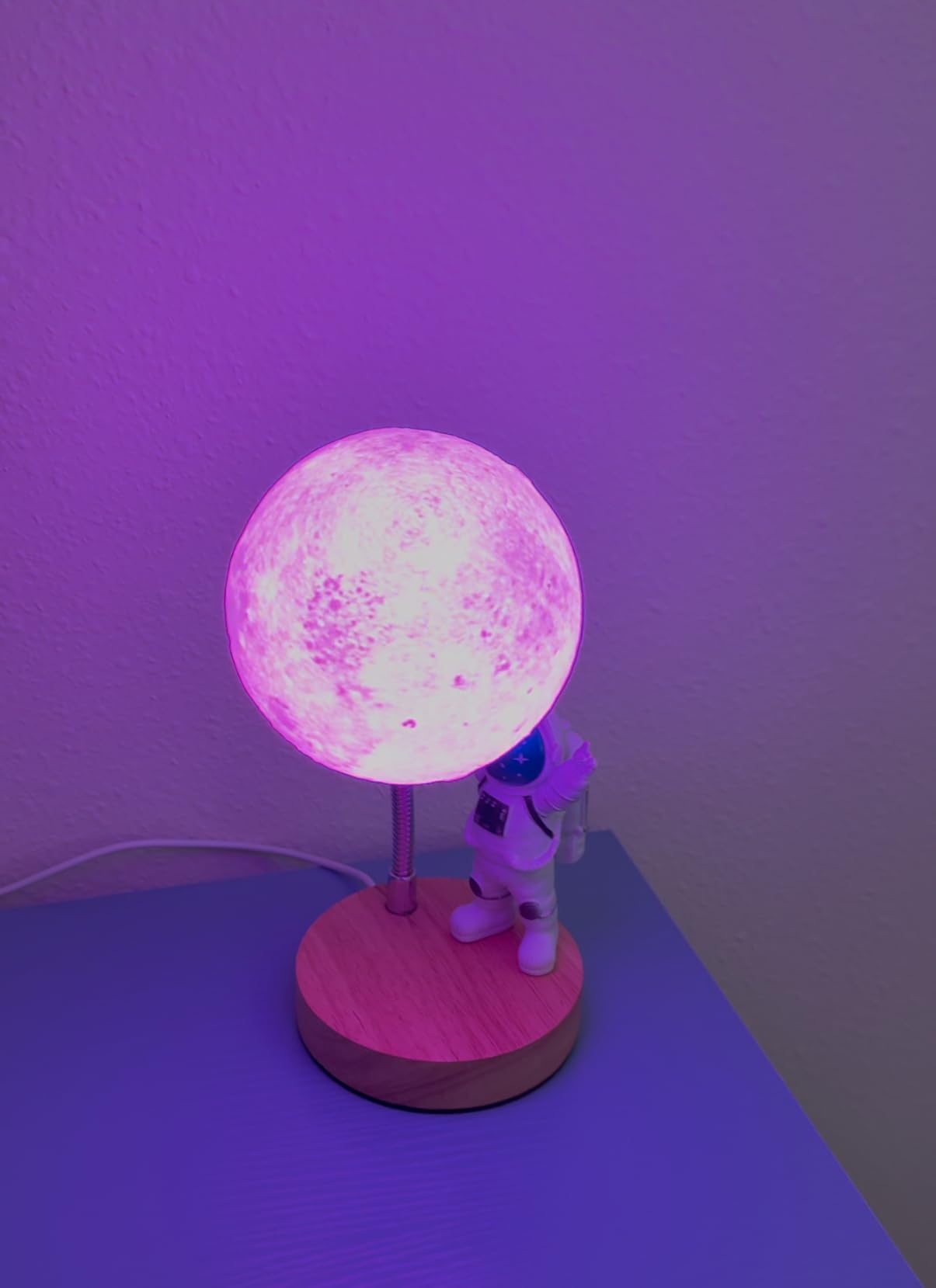 Moon Lamp for Kids, Space Buddy Lights with 7 Colors, Astronaut Night Light | USB Powered, Button Control, 3D Moon Table Lamp, Space-Themed Decor, Perfect for Bedroom, Nursery and Space Parties, Galaxy customer photo 1