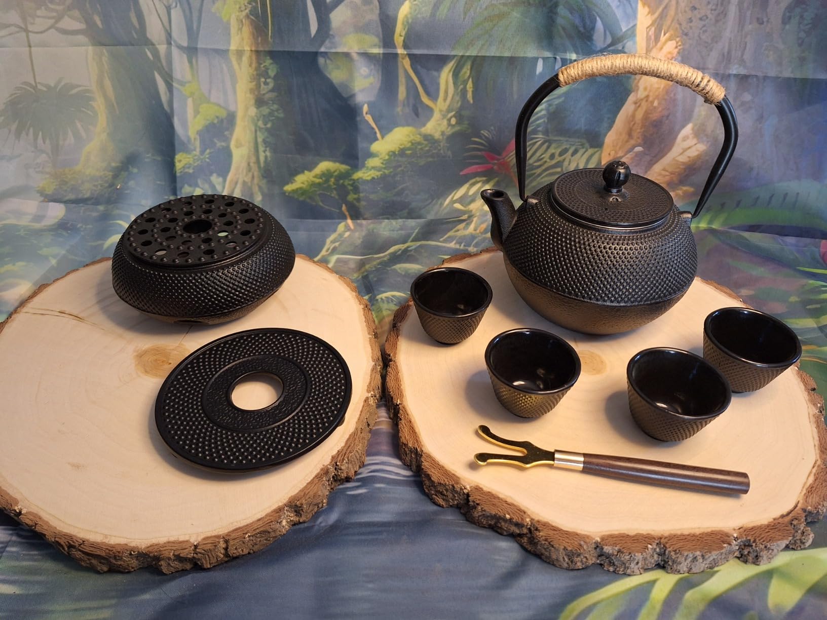 YJX 40.6oz Cast Iron Teapot Set with Warmer, Japanese Tea Set for Stovetop, 1200ml Black Tea Pot and Tea Cups Set, Tea Kettle with Infuser for Loose Leaves, Enameled Asian Teapot Sets for Adults customer photo 1