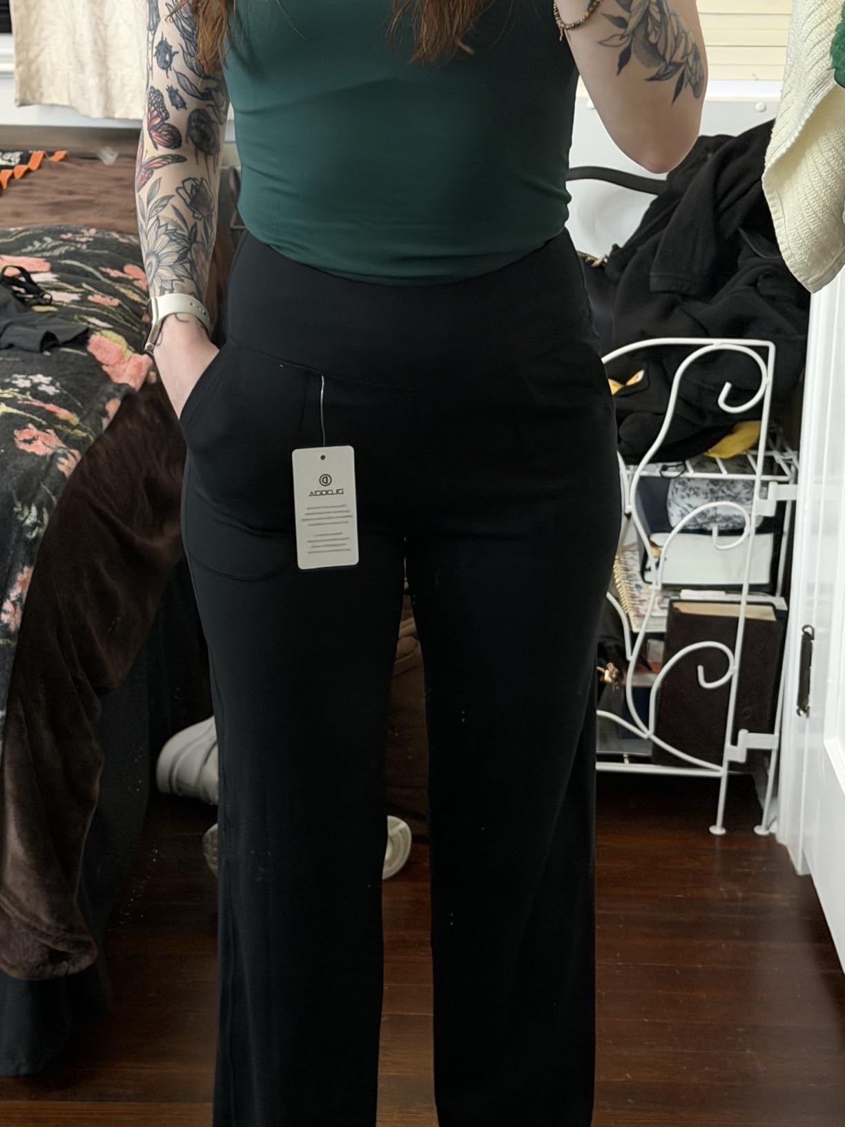 DLOODA Womens Wide Leg Yoga Pants High Waist Casual Trousers with Pockets | Soft Stretchy Fabric, Two Pockets, Straight leg, Loose Dress Pants, Comfy Lounge Sweatpants for Yoga, Work, Travel, Workout customer photo 2