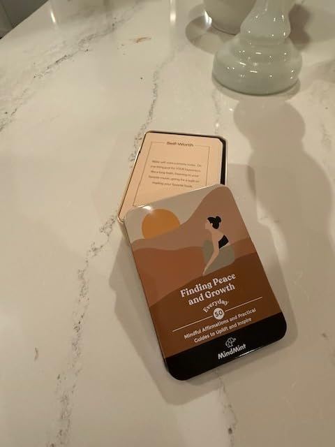 Daily Positive Affirmation Cards for Women - 50 Mindfulness Meditation Cards for Self Care in Tin Box with Wooden Stand customer photo 2
