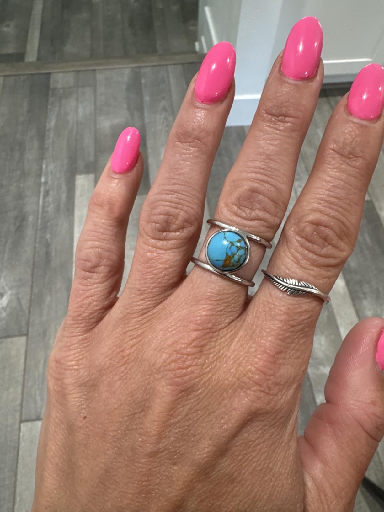 14K Gold Plated Statement Ring for Women Simulated Blue Turquoise Boho Simple Minimalist Jewelry 925 Silver Plated Gem Women's Ring Bohemian Jewelry Handmade Simple Ring S-7# customer photo 1