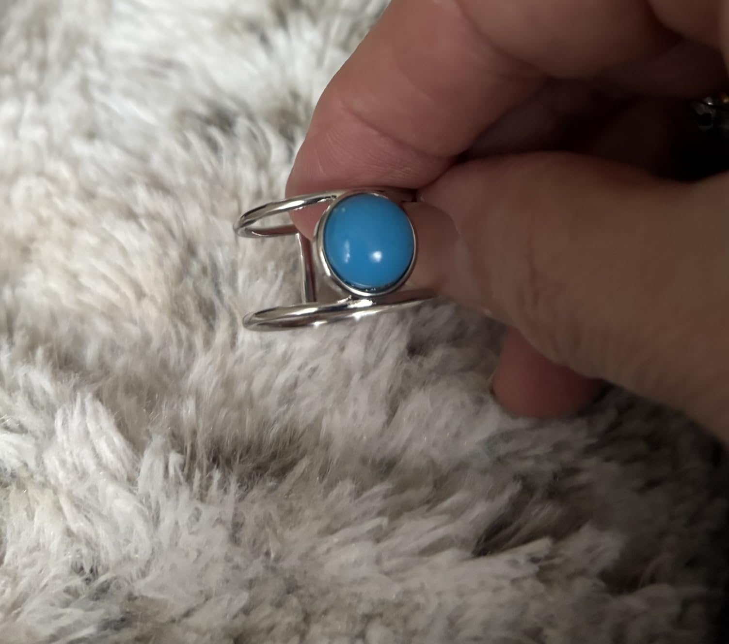 14K Gold Plated Statement Ring for Women Simulated Blue Turquoise Boho Simple Minimalist Jewelry 925 Silver Plated Gem Women's Ring Bohemian Jewelry Handmade Simple Ring S-7# customer photo 2