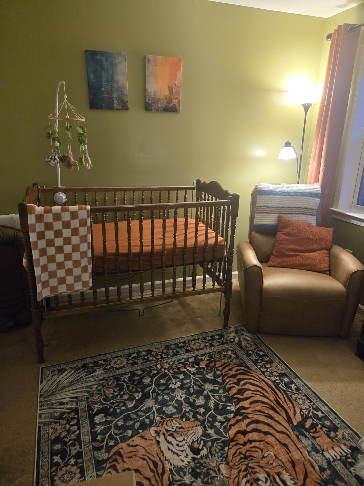 Moynesa Tiger 5x7 Area Rug, Boho Washable Living Room Rug, Non Slip Green Rugs for Bedroom, Ultra Thin Vintage Soft Stain Resistant Throw Floor Carpet for Office Dining Room customer photo 2