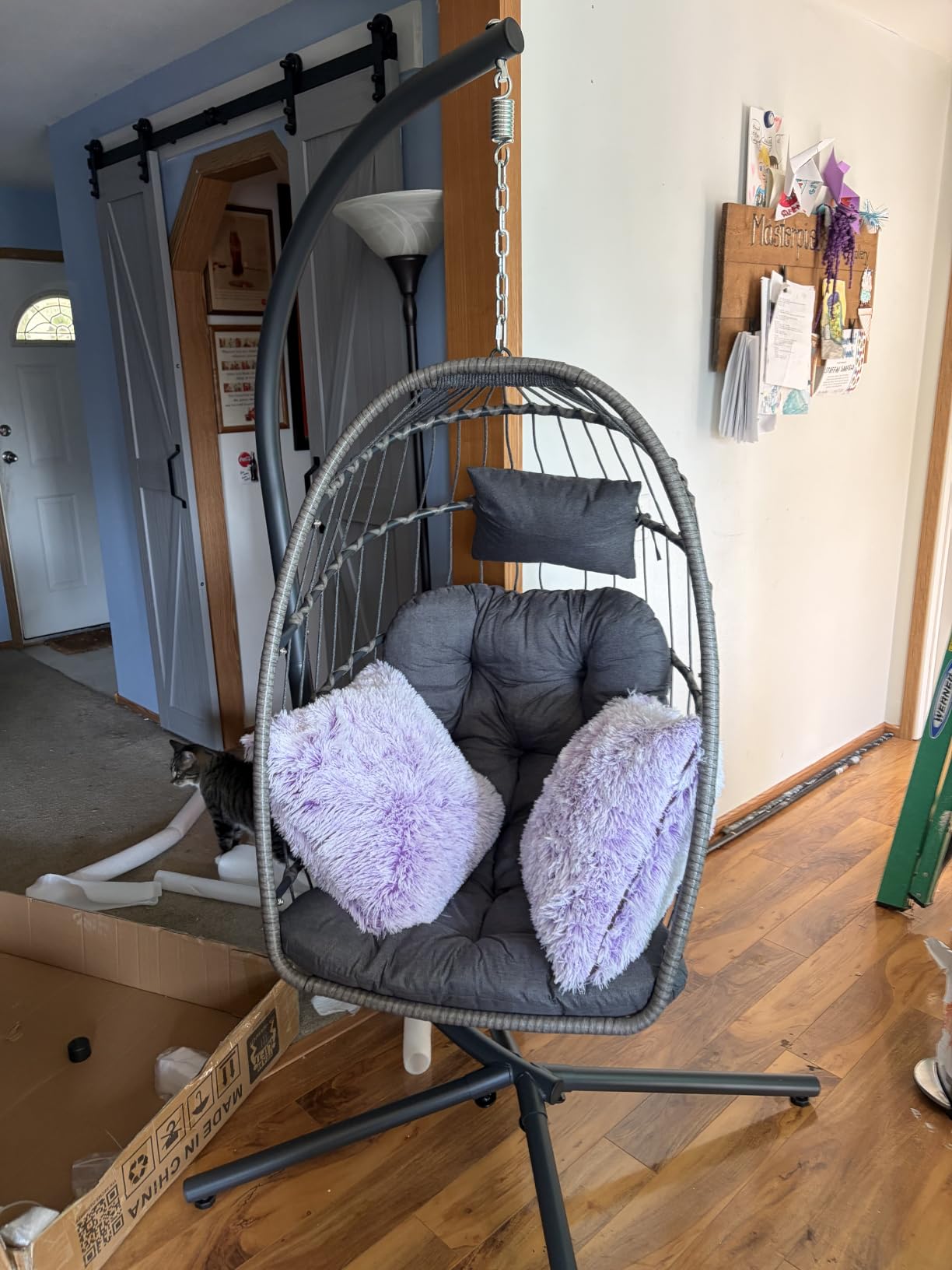 Egg Chair Outdoor with Stand, Indoor Wicker Hanging Egg Swing Chair with Cushion, 350lbs Capacity for Patio, Bedroom, Garden - Dark Grey customer photo 2