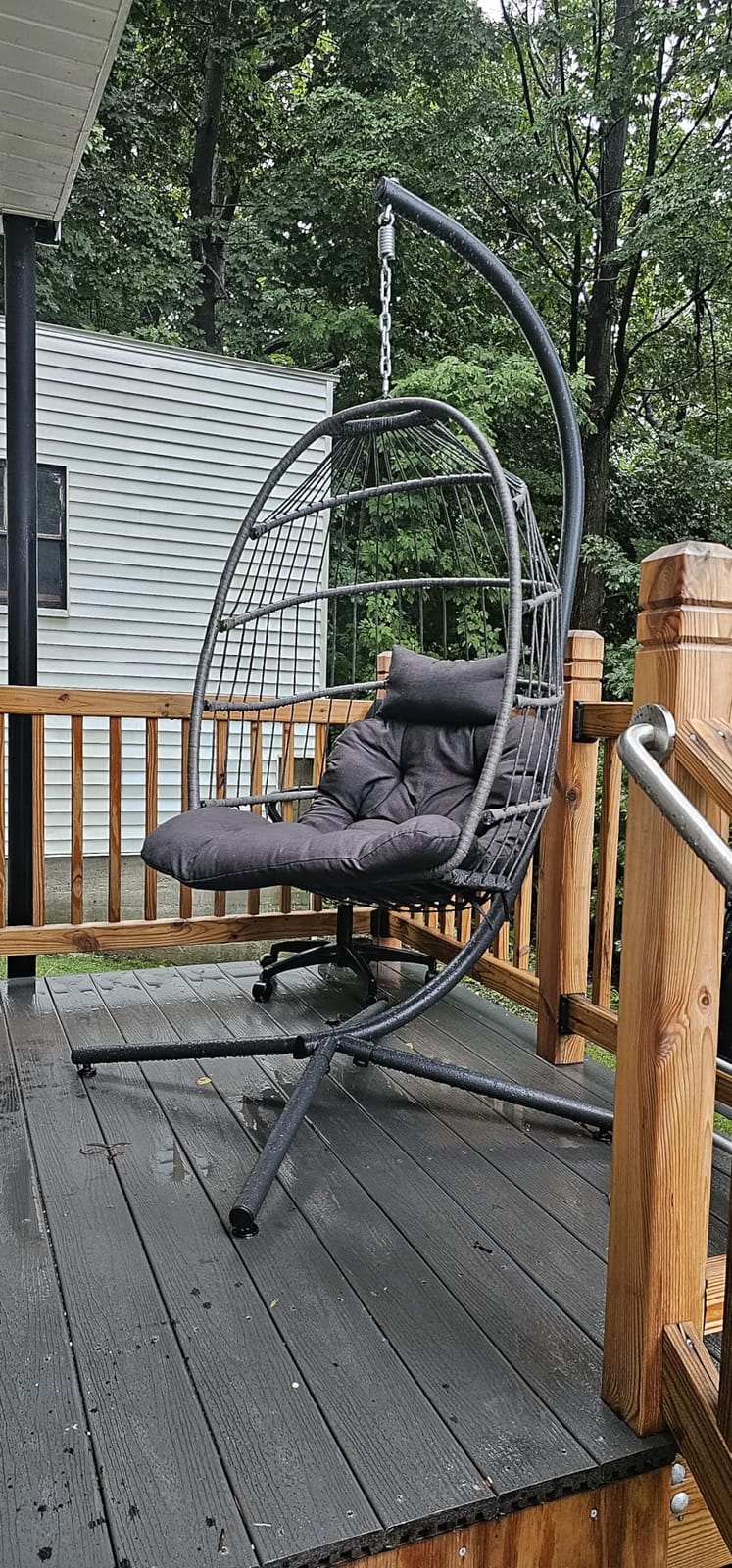 LEYCAY Hanging Egg Chair with Stand, Outdoor Indoor Egg Swing - Dark Grey | Wicker Patio Swinging Chair with Cushion, Comfy Egg Shaped Chair for Bedroom Porch Balcony, Hammock Chairs 350 LBS Capacity customer photo 2