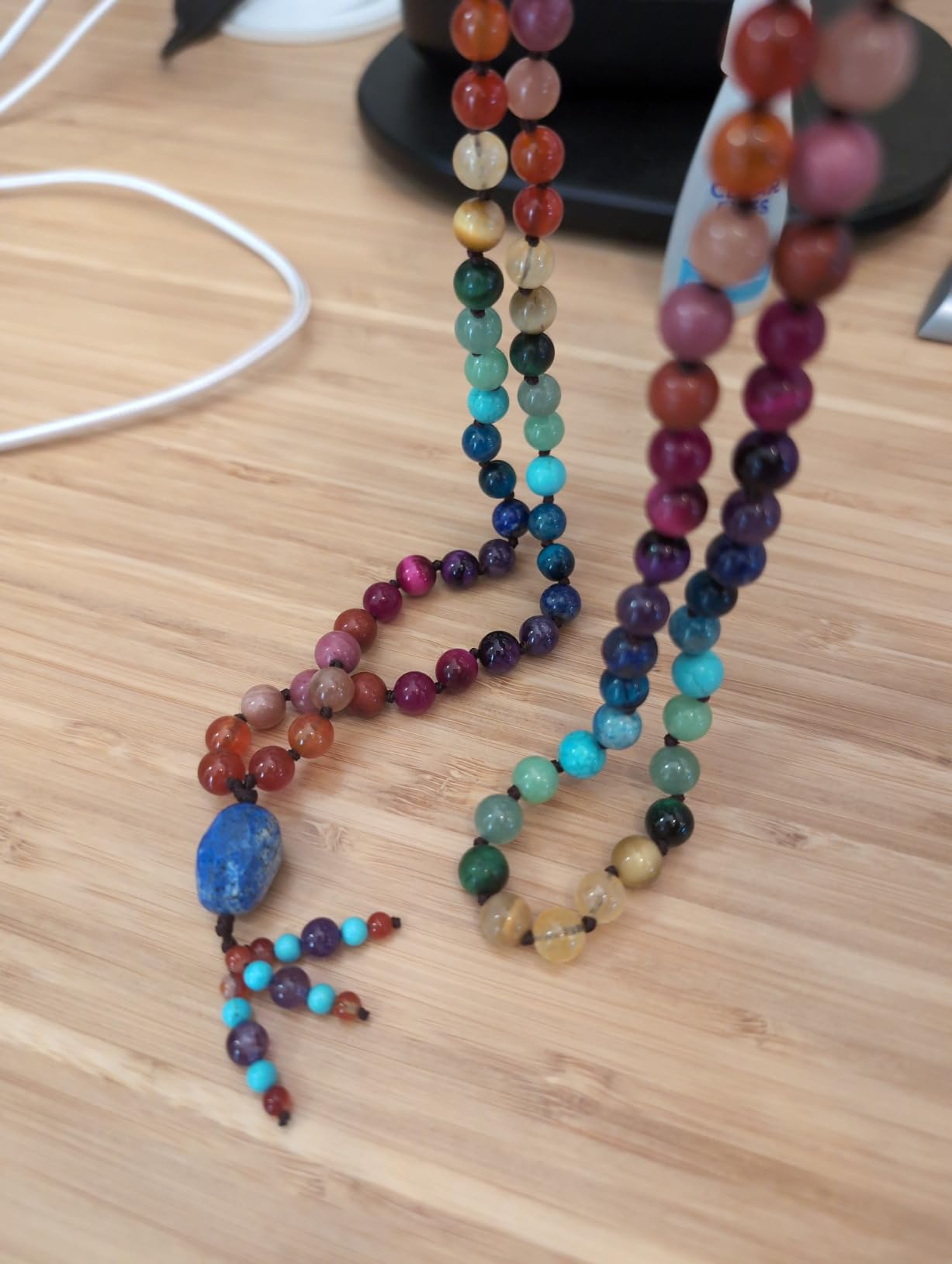 108 Mala Beads Genuine Semi-Precious Gemstone Hand Knotted 8MM Prayer Beads Long Multicolor Necklace 40 Inches customer photo 2