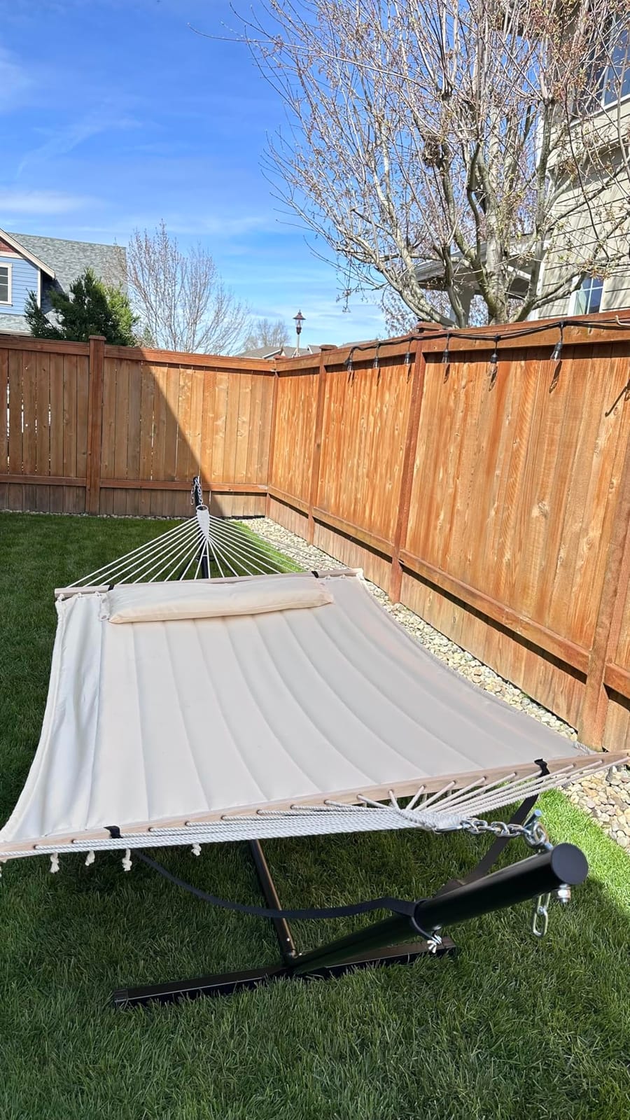 Double Outdoor Hammock with 15 ft Stand, Beige | Standing Patio Hammocks for Outside customer photo 2