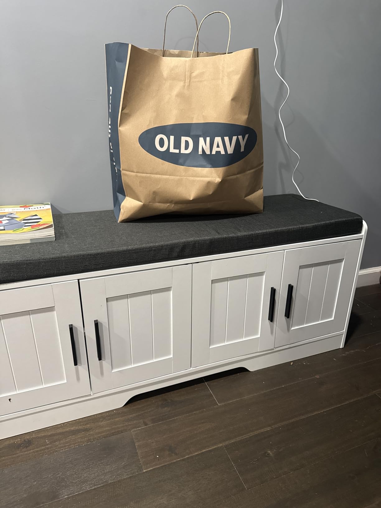 Homleke Shoe Storage Bench, 4 Doors & Thickened Padded Seat Cushion | 2-Tier Shoe Bench, Entryway Bench, Adjustable Shelf, 13.8