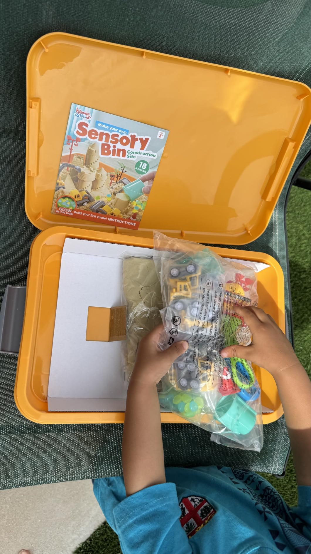 JOVA Klever Kits Dinosaurs Sensory Bin Toys for Kids with Glow in The Dark Dinosaurs, Sandbox with Lid Sand customer photo 1