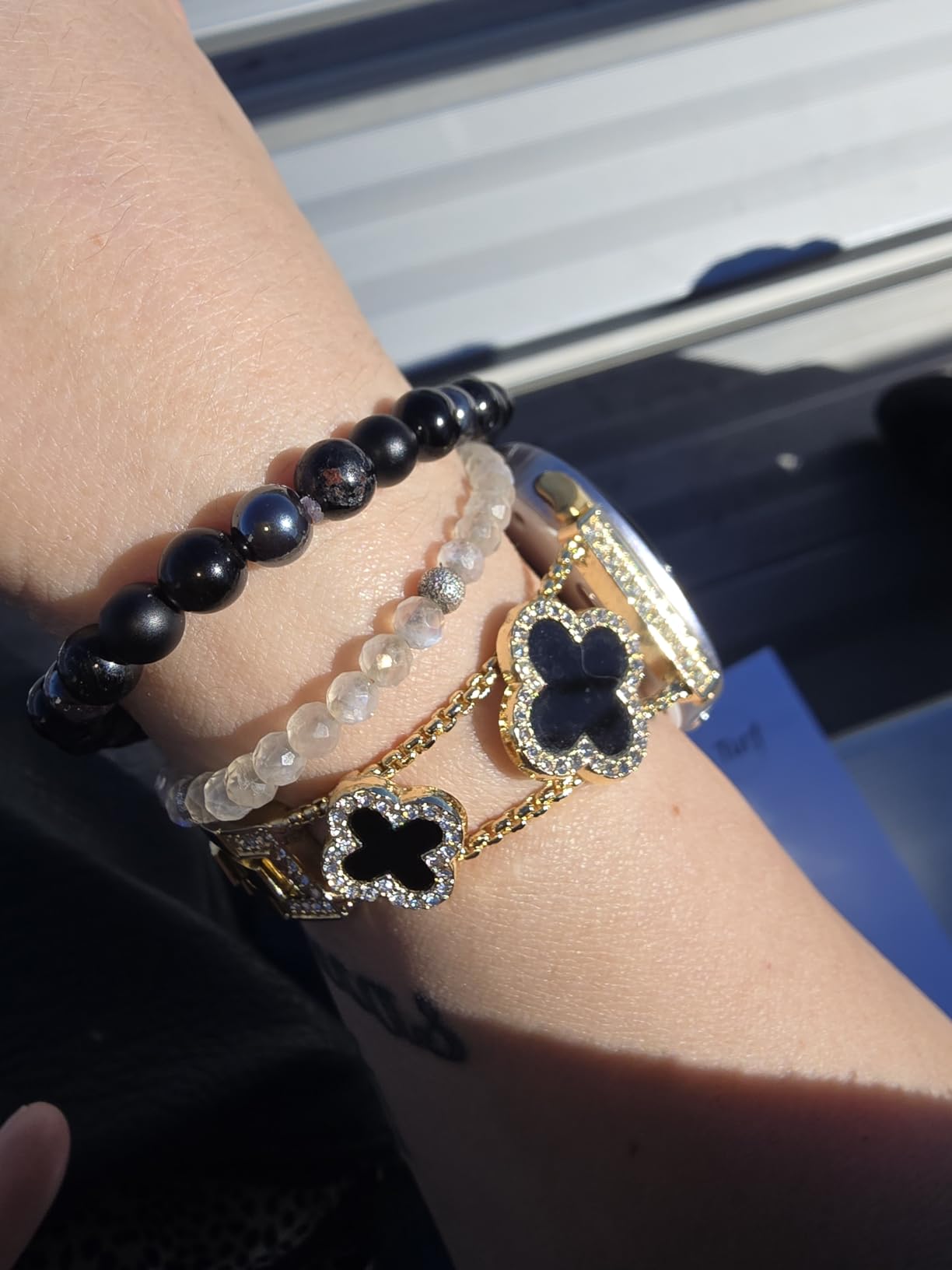 Black Tourmaline Hematite Bracelet Triple Protection Healing Crystal Bracelet Onyx Obsidian Elastic Ground Bracelet For Men And Women customer photo 2
