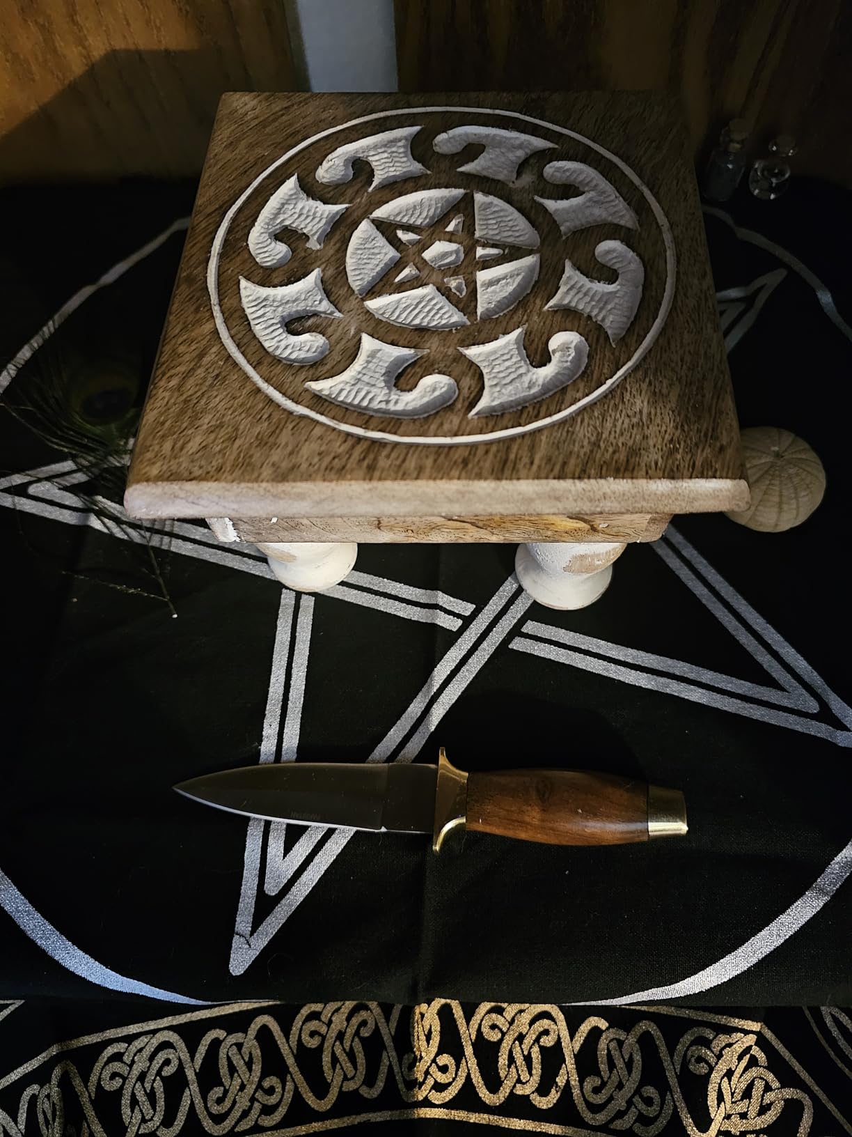 Wooden Altar Table for Wiccan, Pagan, and Meditation Practices (Tree of Life) customer photo 1